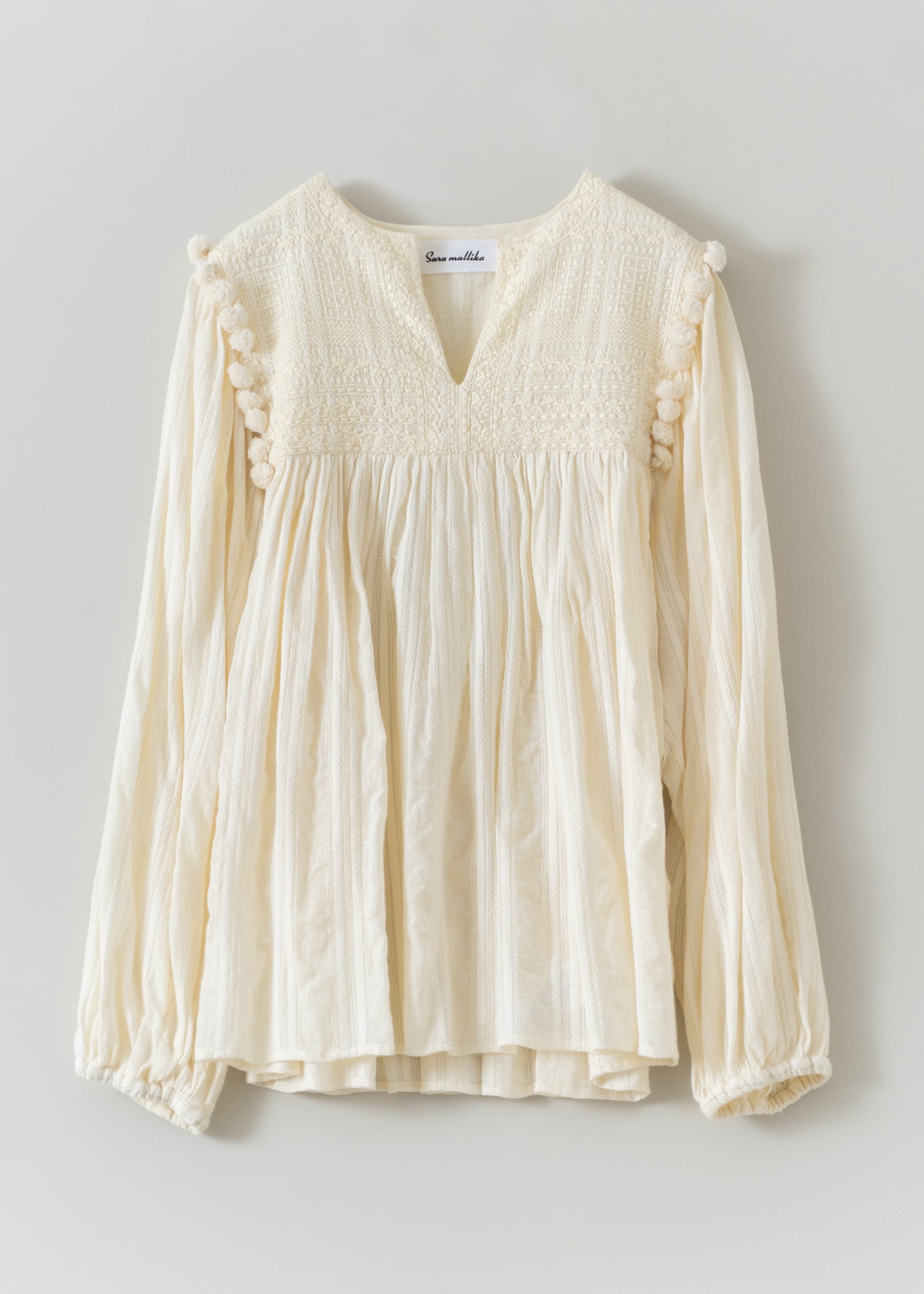 Cotton Jacquard Embroidery Ponpon Top