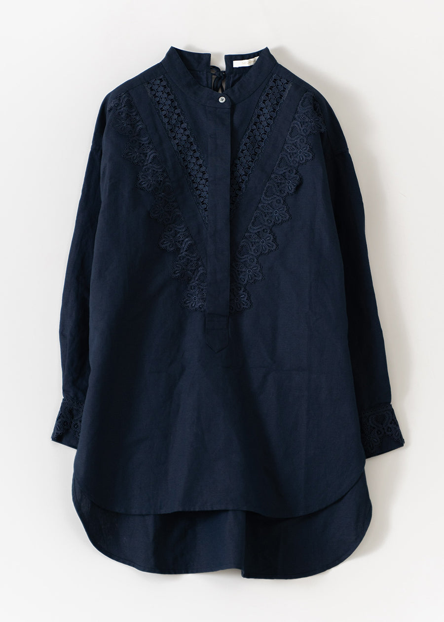 Heavy Linen Lace Long Shirt