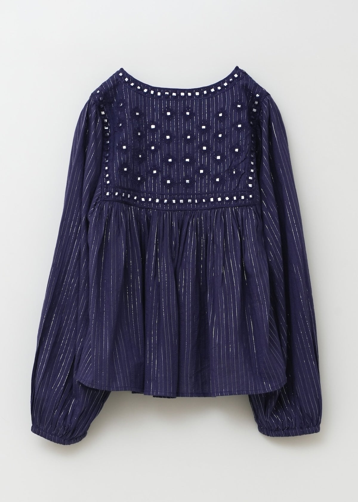 Cotton Stripe Jacquard Long Sleeve Blouse