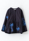 Cotton Linen Plants Embroidery Long Sleeve Blouse