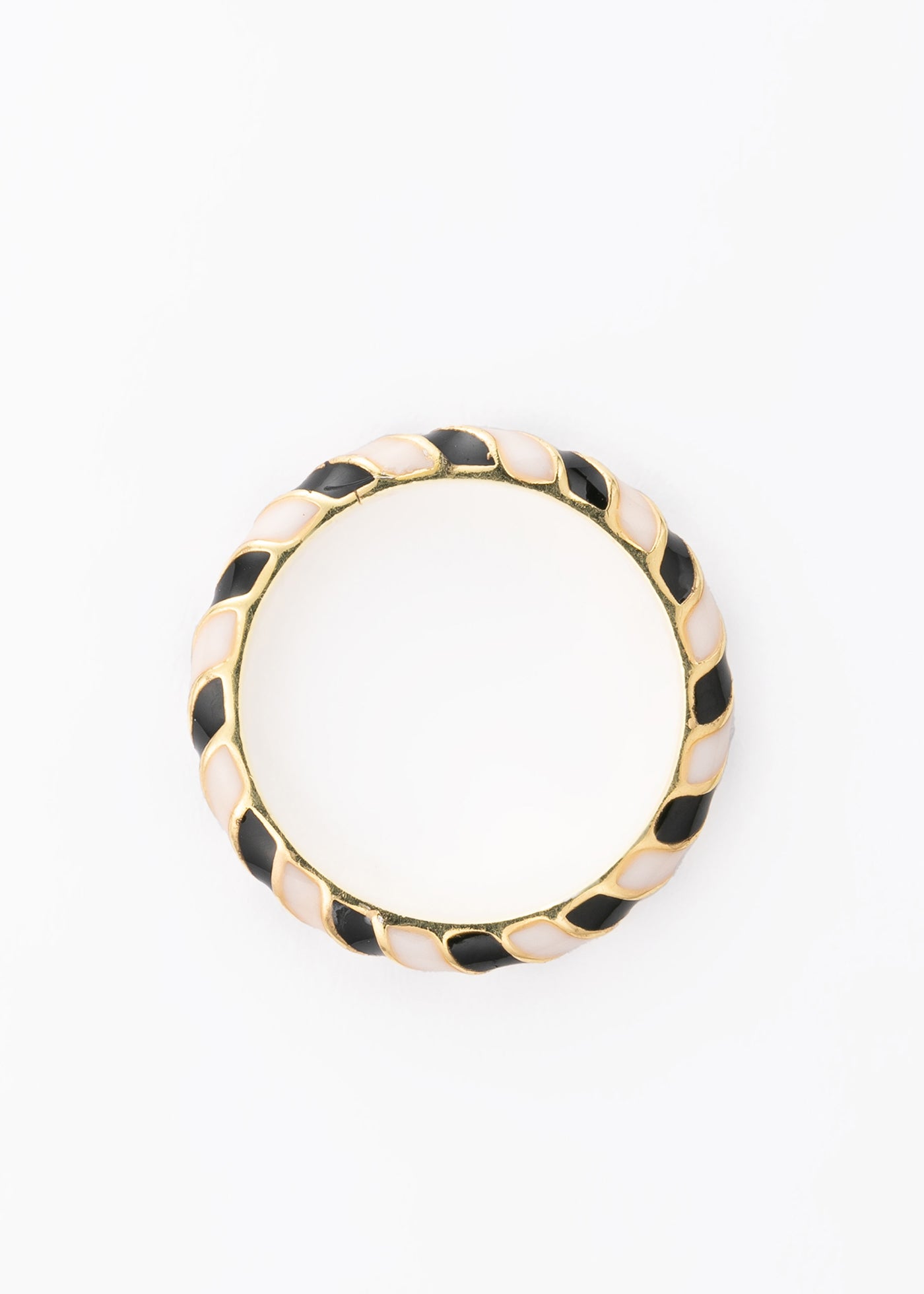 White Black Striped Enamel Ring