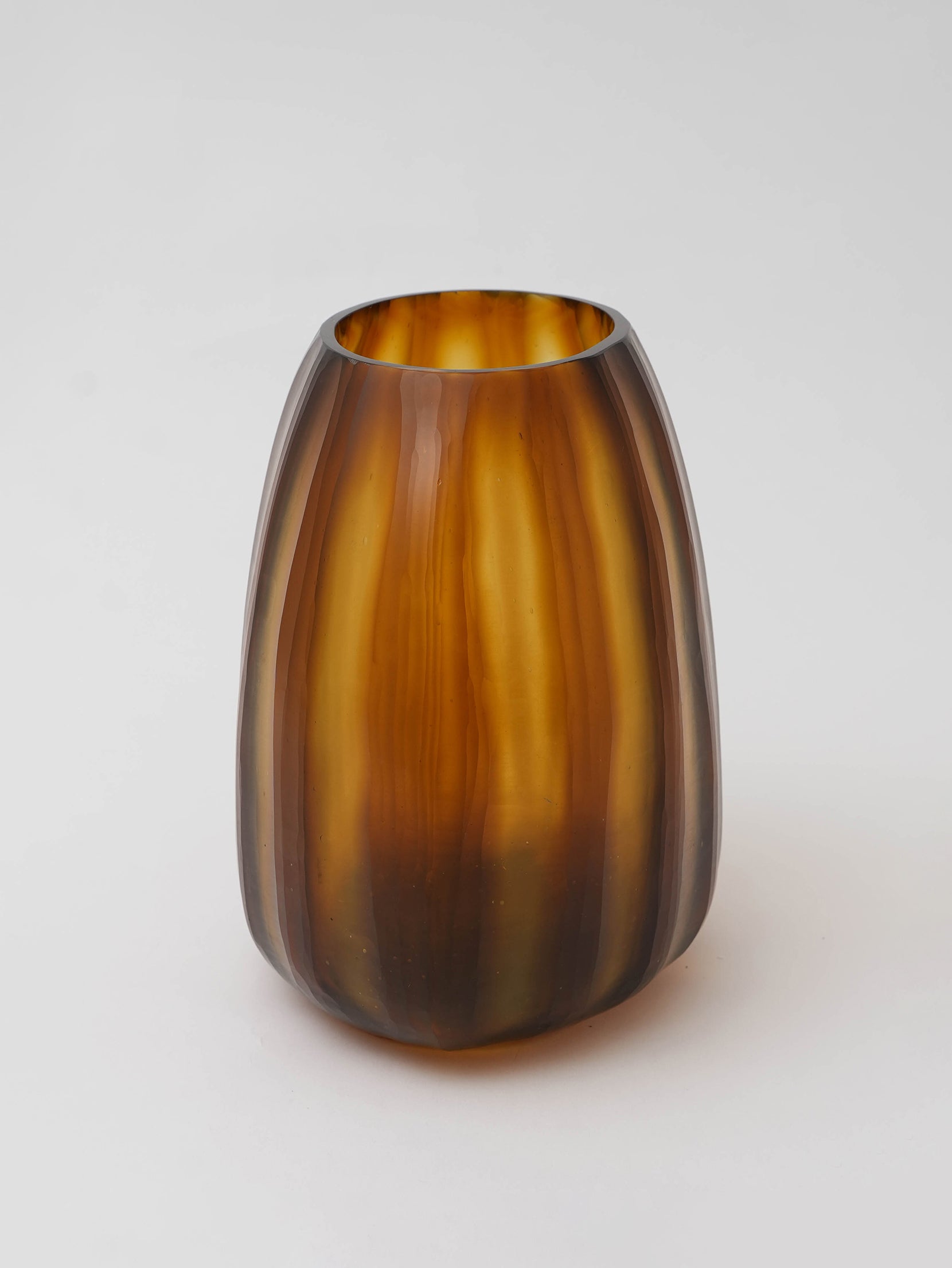 Hand Made Glass Flower Vase Brown Stripe
