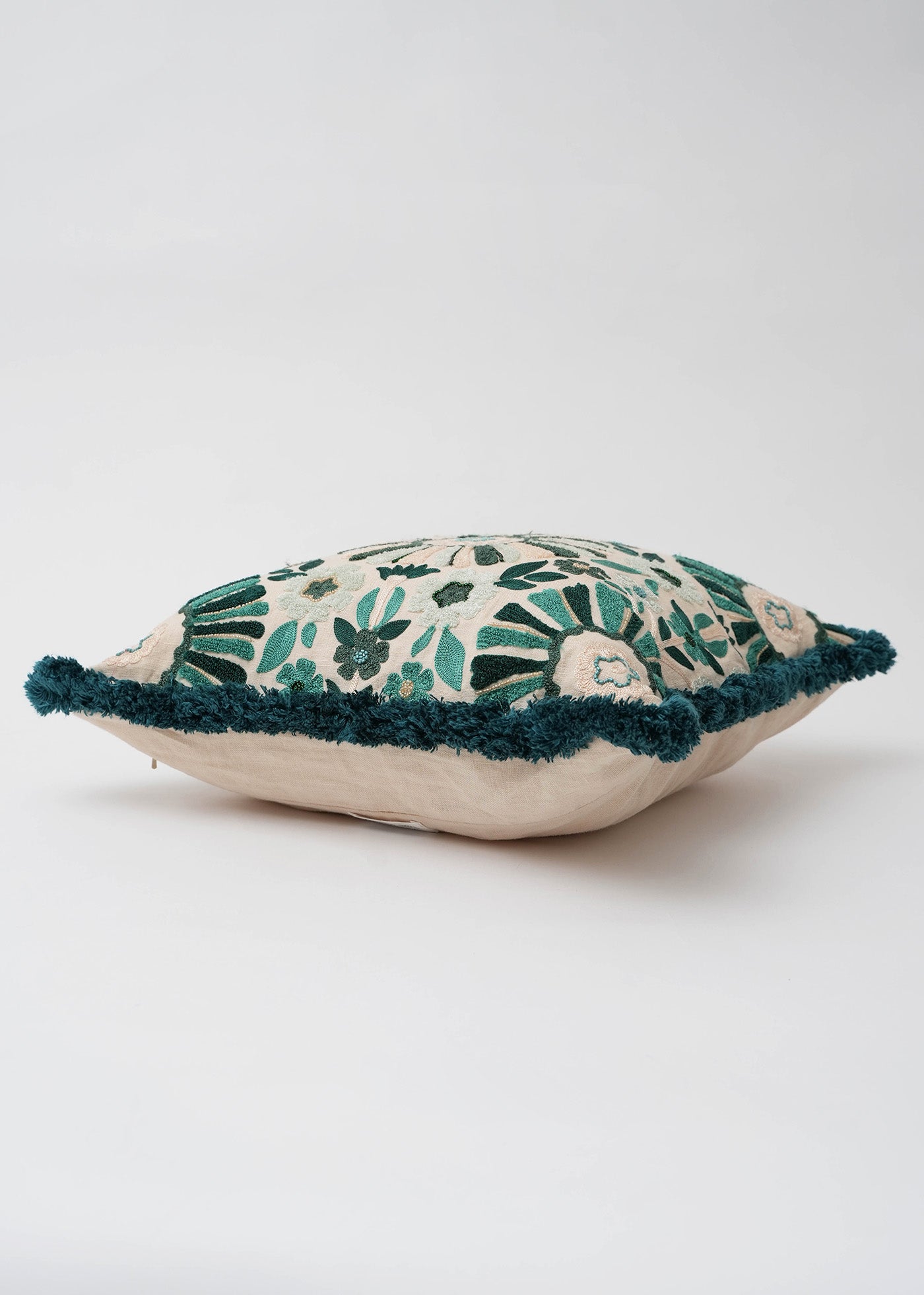 Linen Flower Embroidery Cushion Cover