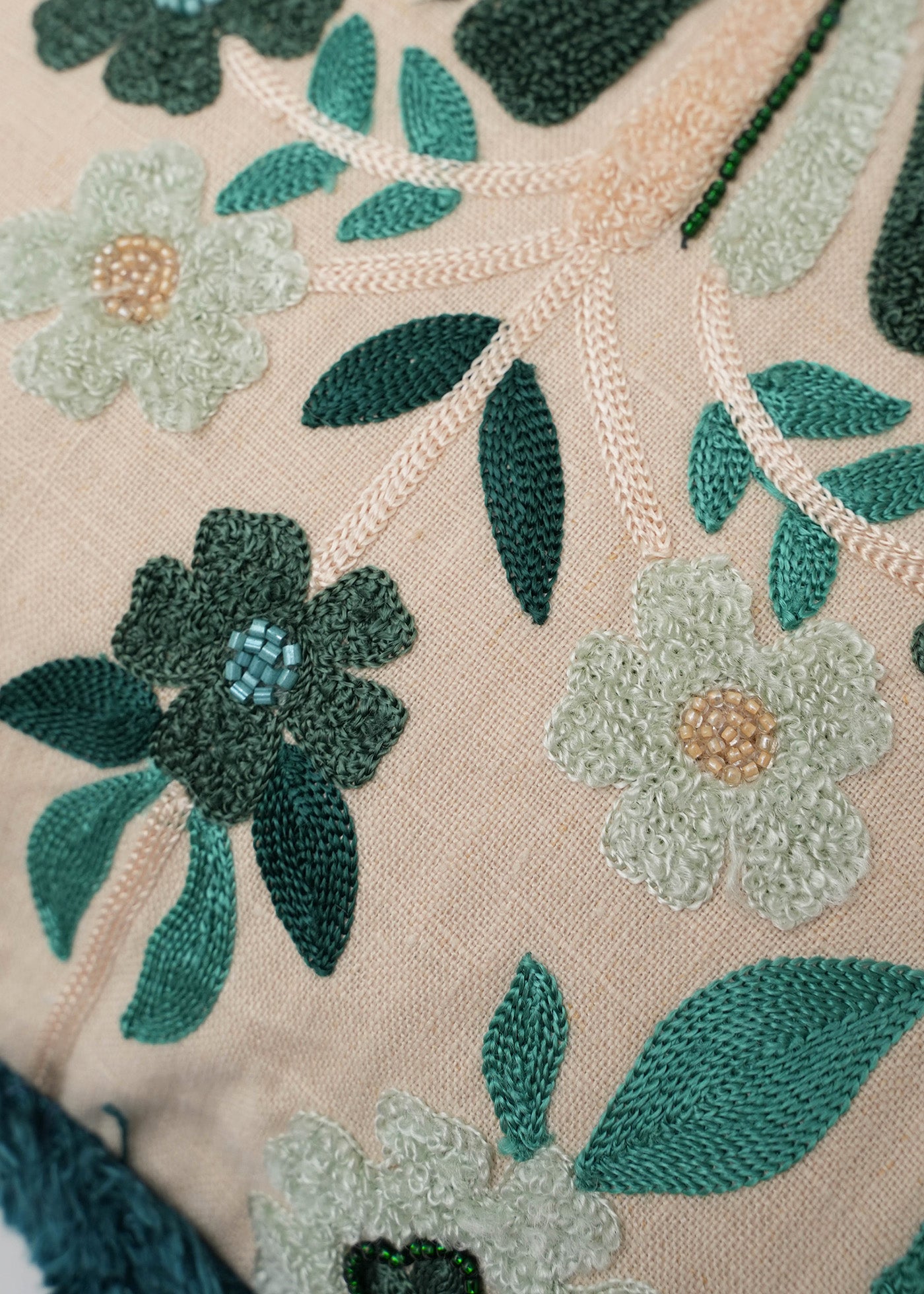 Linen Flower Embroidery Cushion Cover