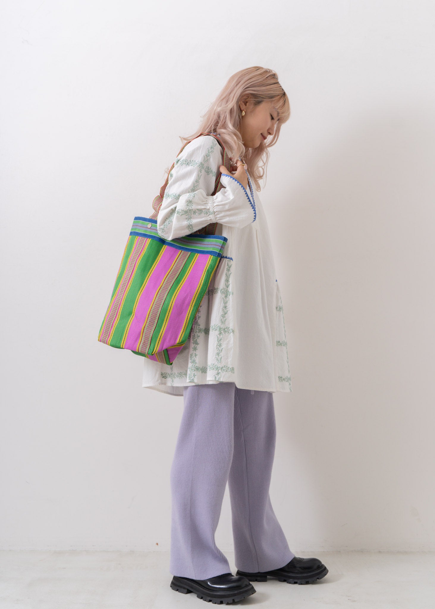 Multi Stripe Mesh Long Tote Bag