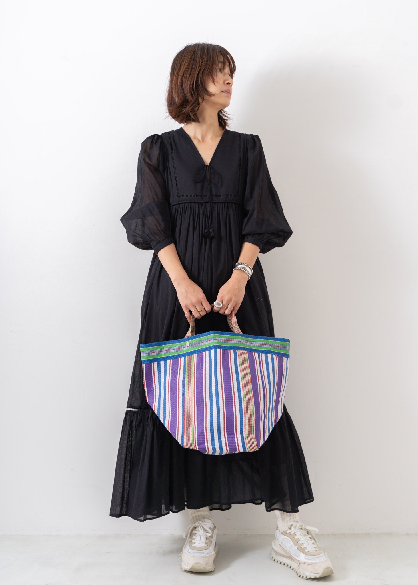 Multi Stripe Mesh Wide Tote Bag