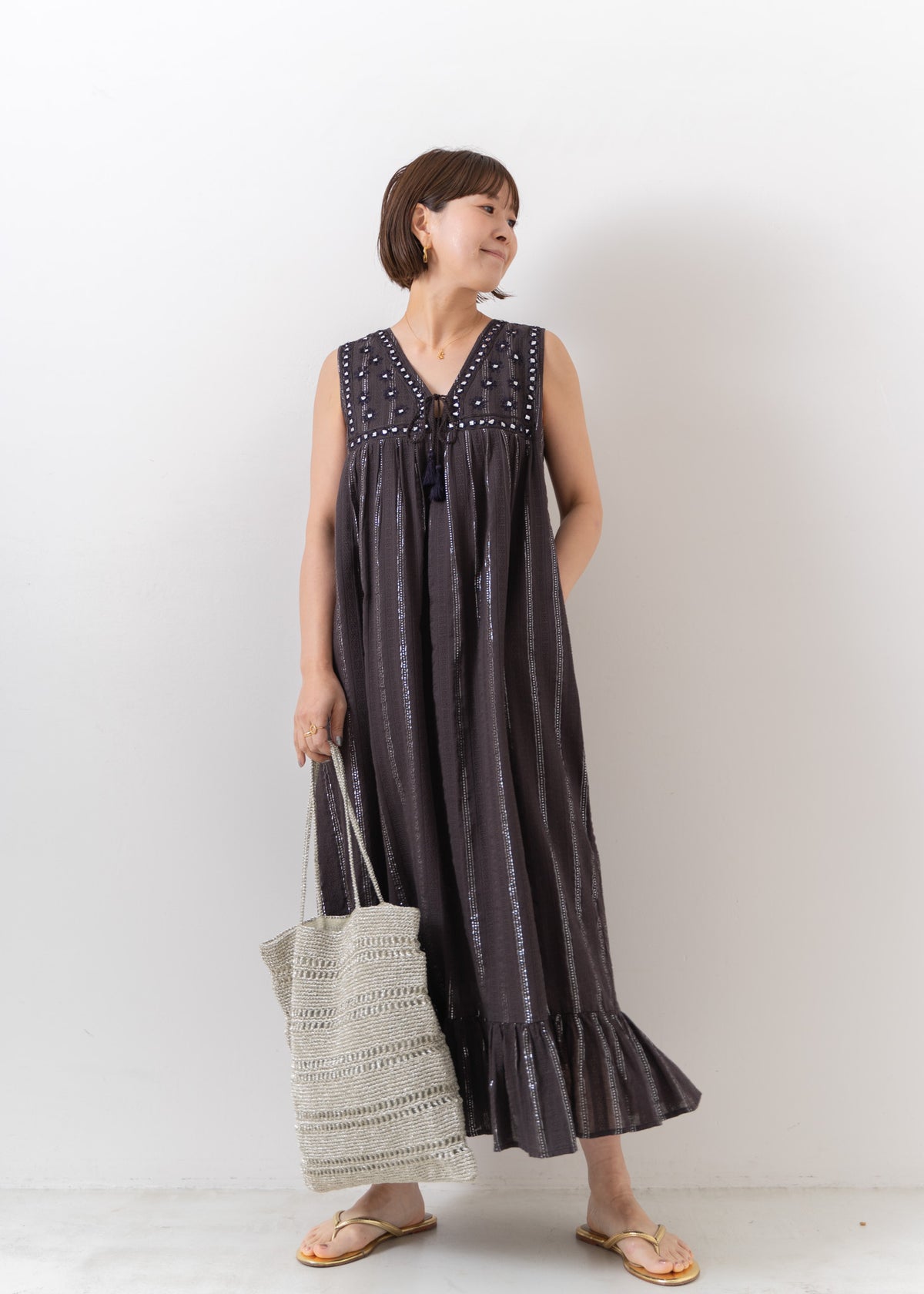 Metallic Macrame Tote Bag