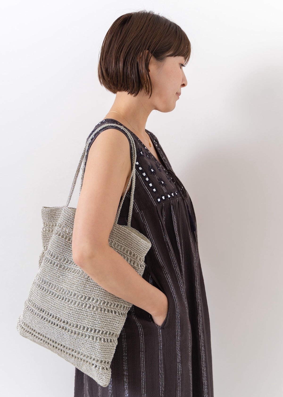 Metallic Macrame Tote Bag | Pasand by ne Quittez pas | パサン 