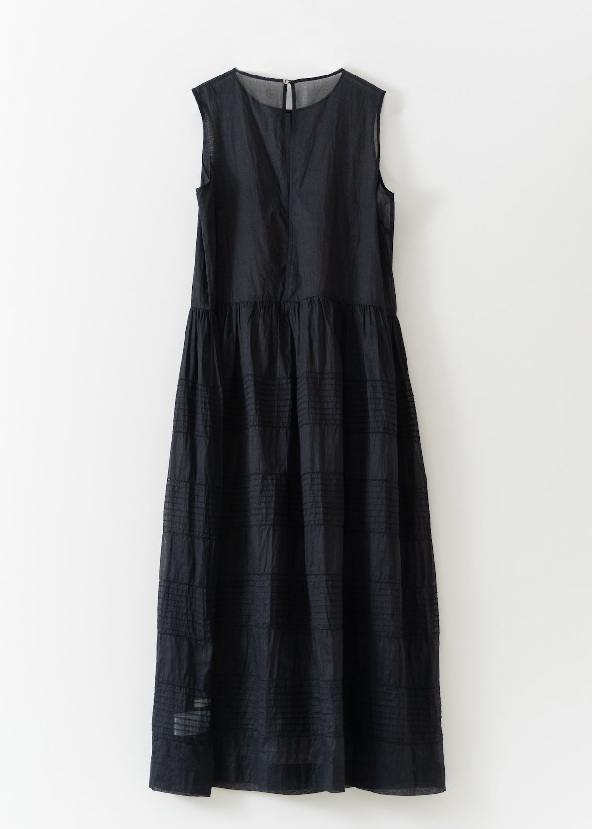 Cotton Organza Pintuck Sleeveless Dress Black / S