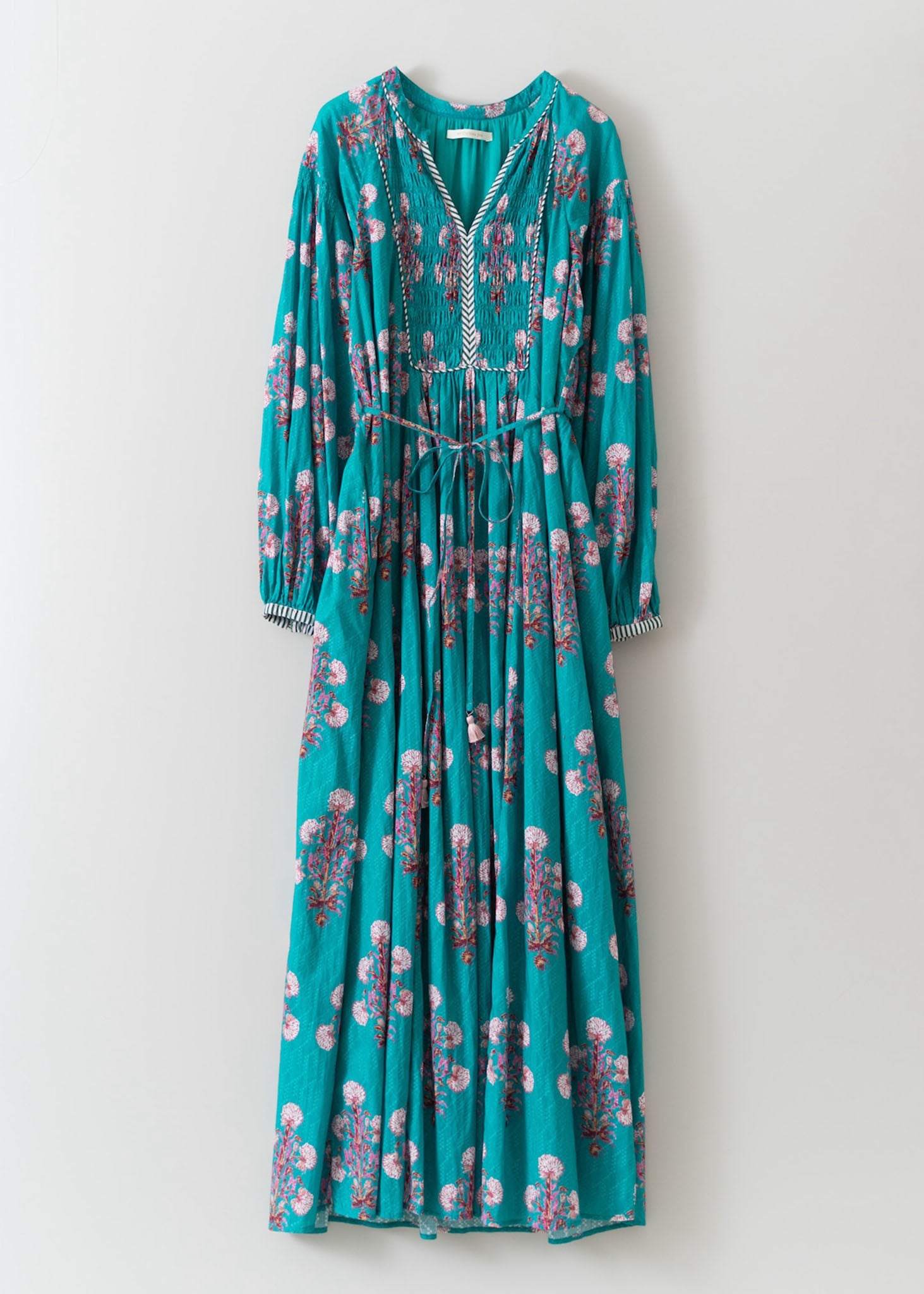 Cotton Jacquard Marigold Print Shirring Dress | Pasand by ne Quittez pas |  パサンドバイヌキテパ