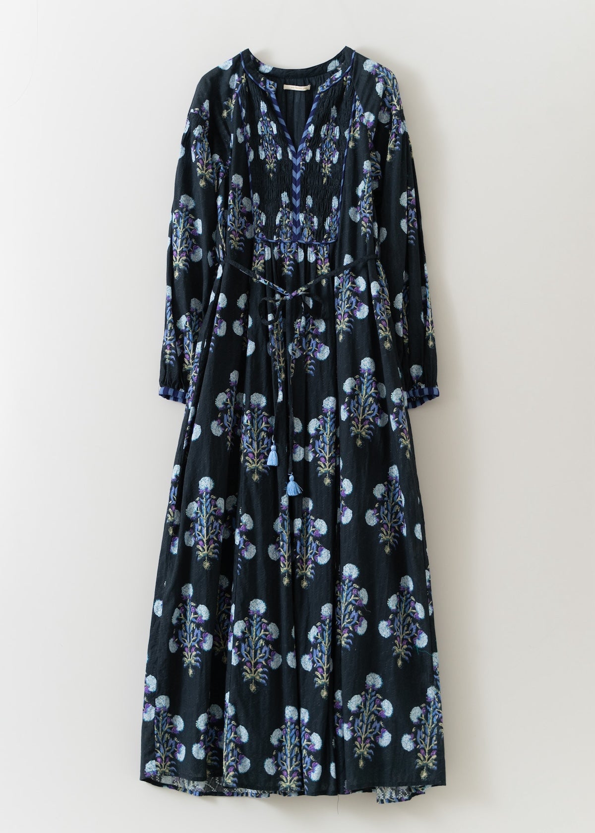 Cotton Jacquard Marigold Print Shirring Dress | Pasand by ne Quittez pas |  パサンドバイヌキテパ