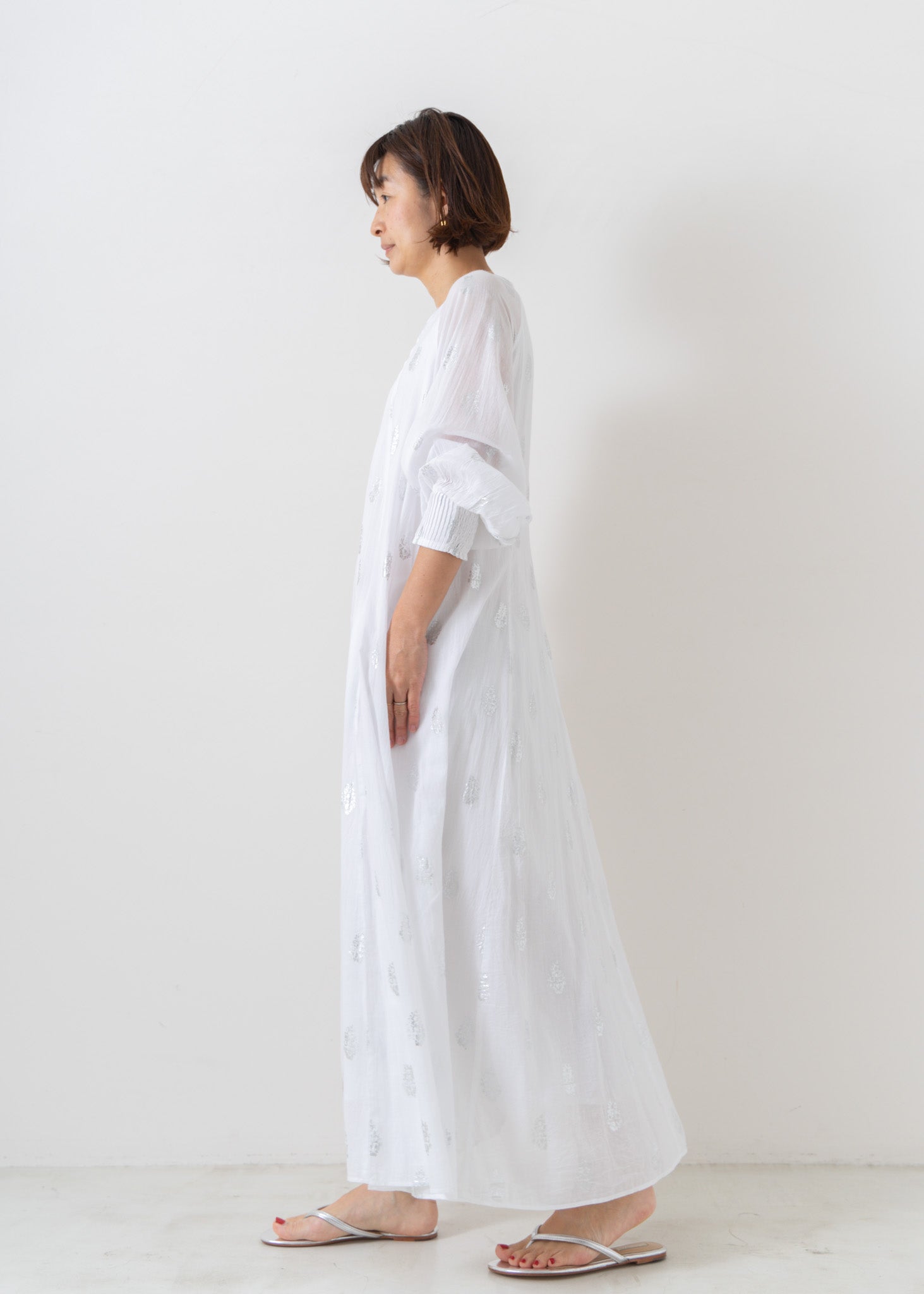 【予約受付中】Cotton Voile Foil Flower Print Sleeve Dress