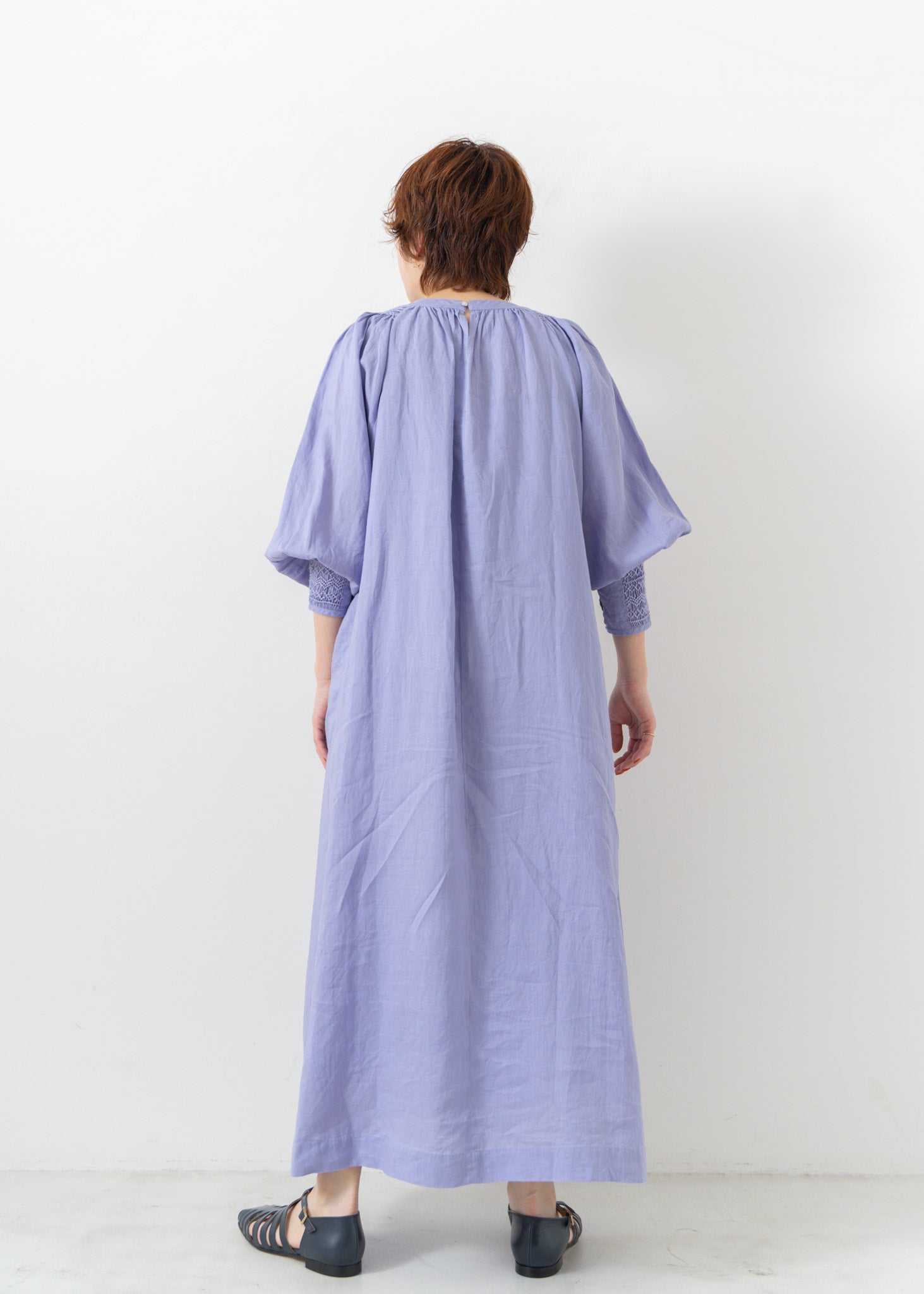 Ramie Smocking Longsleeve Dress