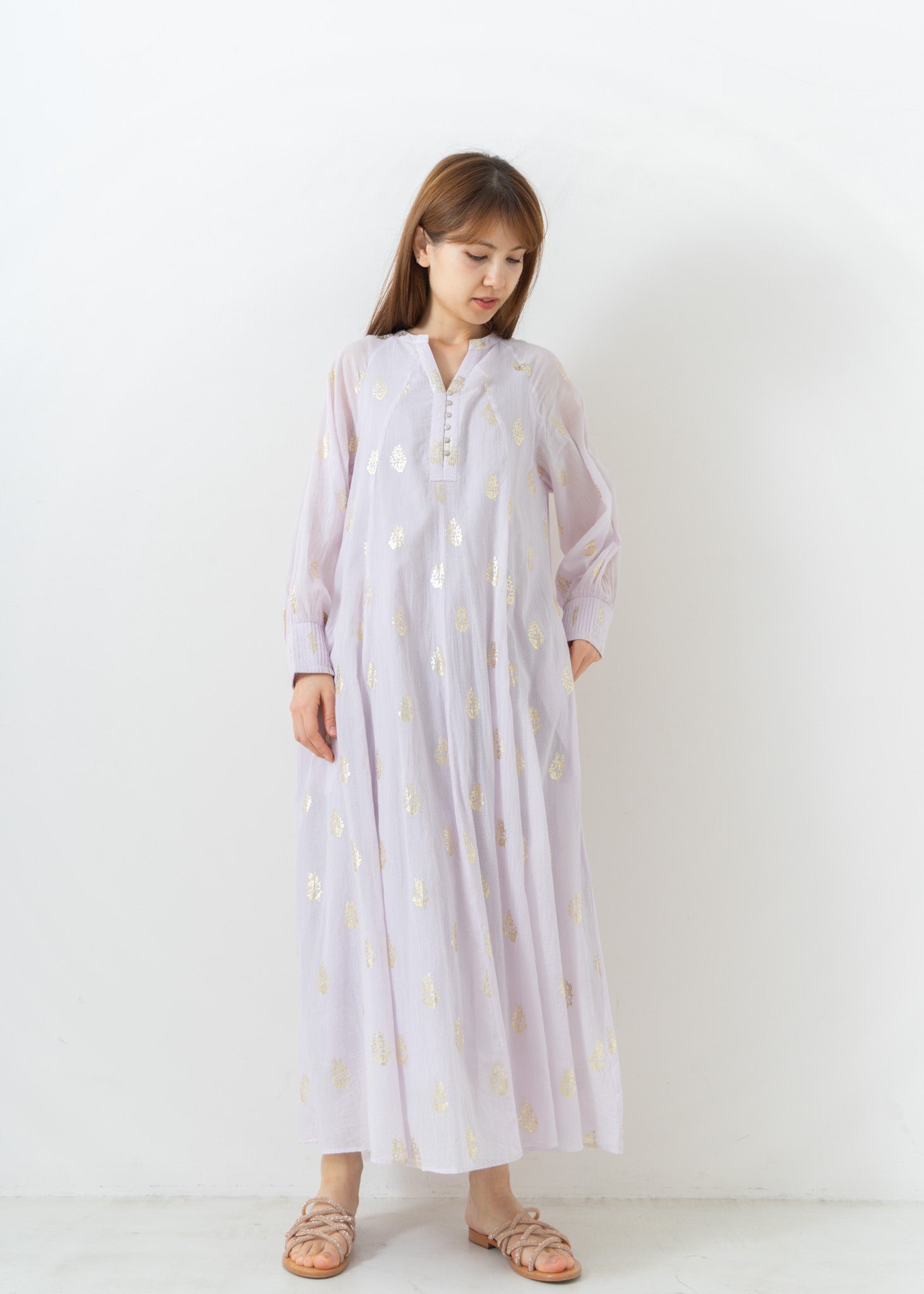 Cotton Voile Foil Flower Print Sleeve Dress | Pasand by ne Quittez 