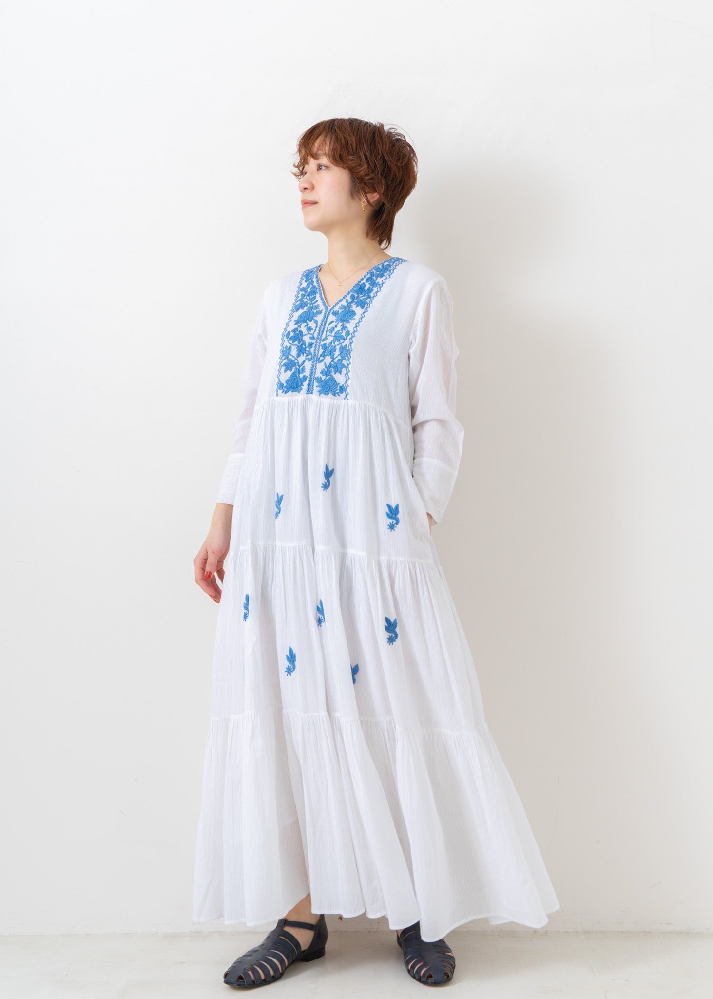 Chikan Embroidery Tiered Dress