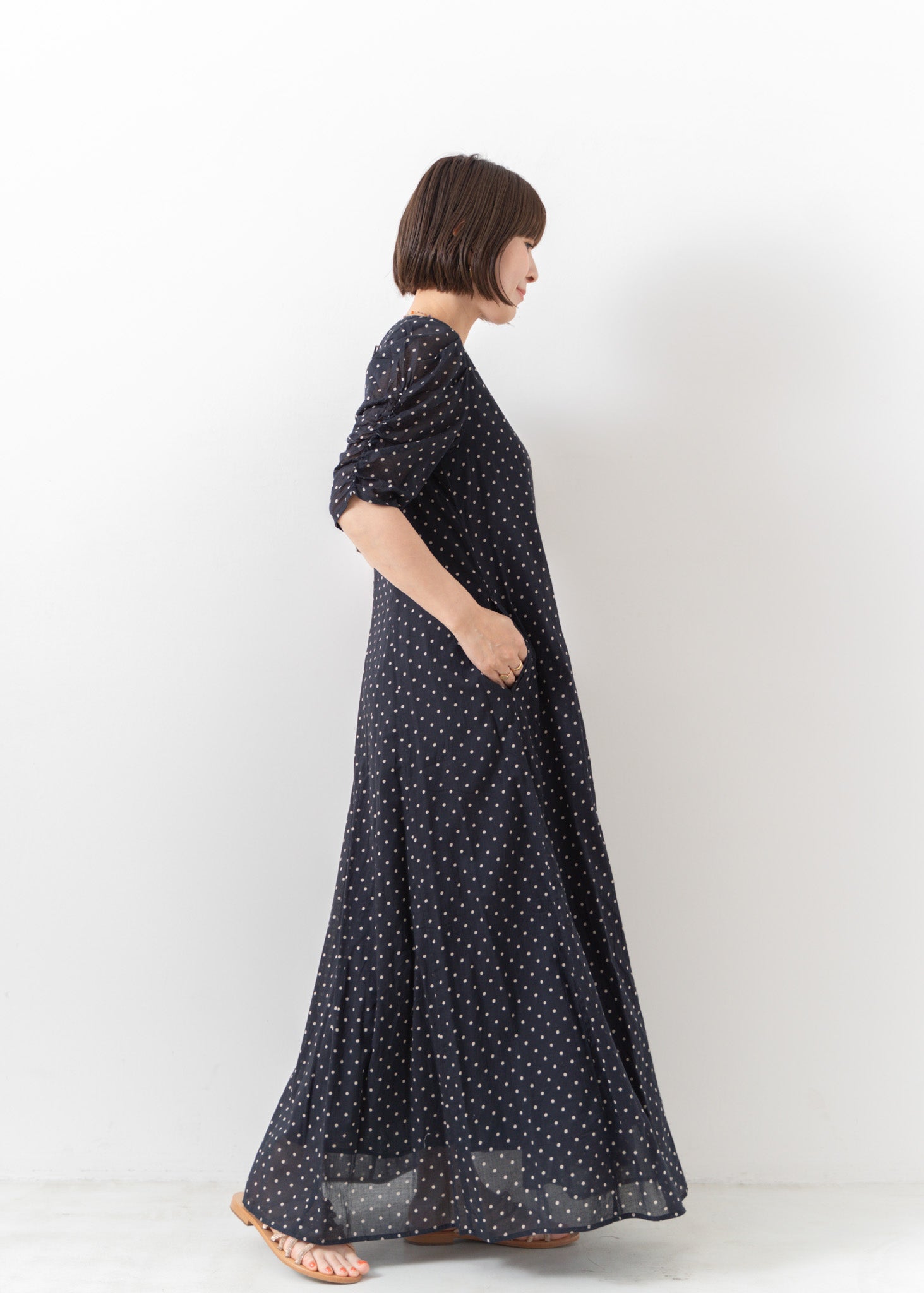 Cotton Voile Dot Print Gather Sleeve Dress | Pasand by ne Quittez