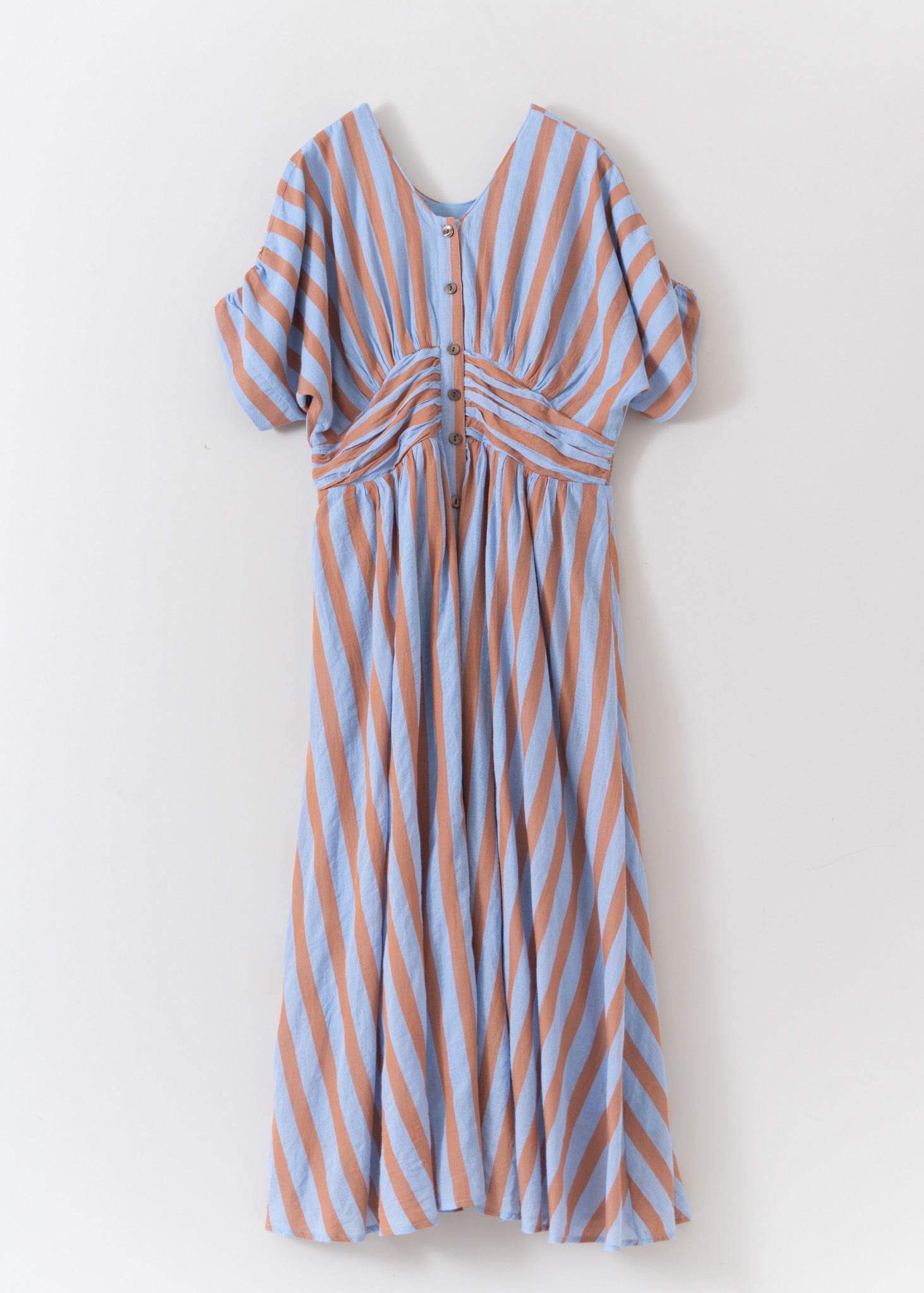 【Green予約受付中】Cotton Voile Stripe Waist Gather Dress