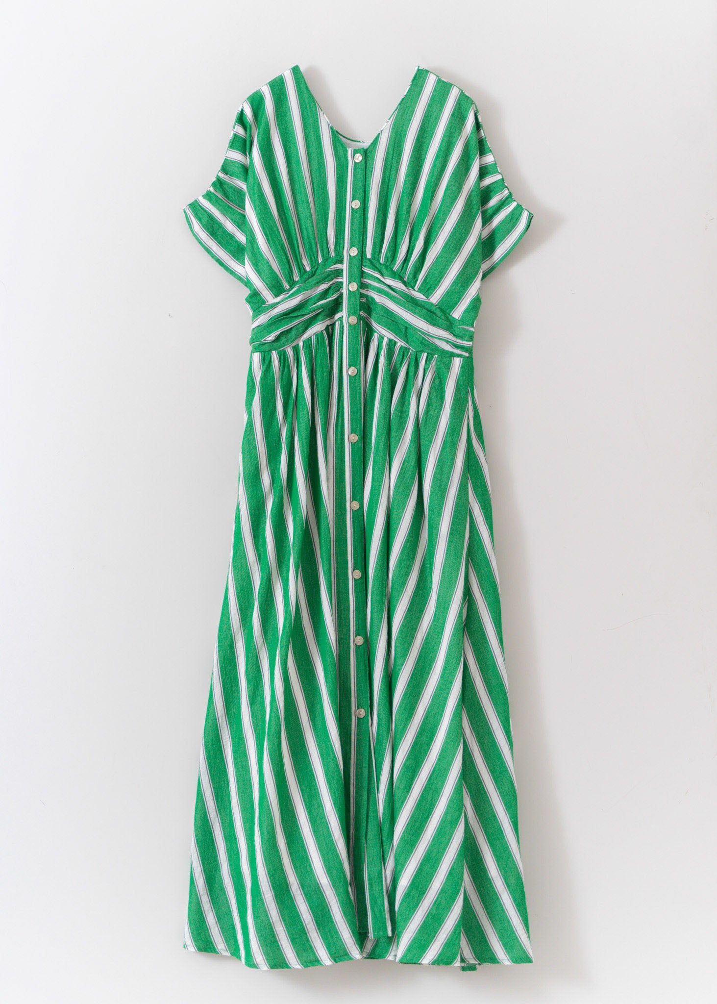 【Green予約受付中】Cotton Voile Stripe Waist Gather Dress