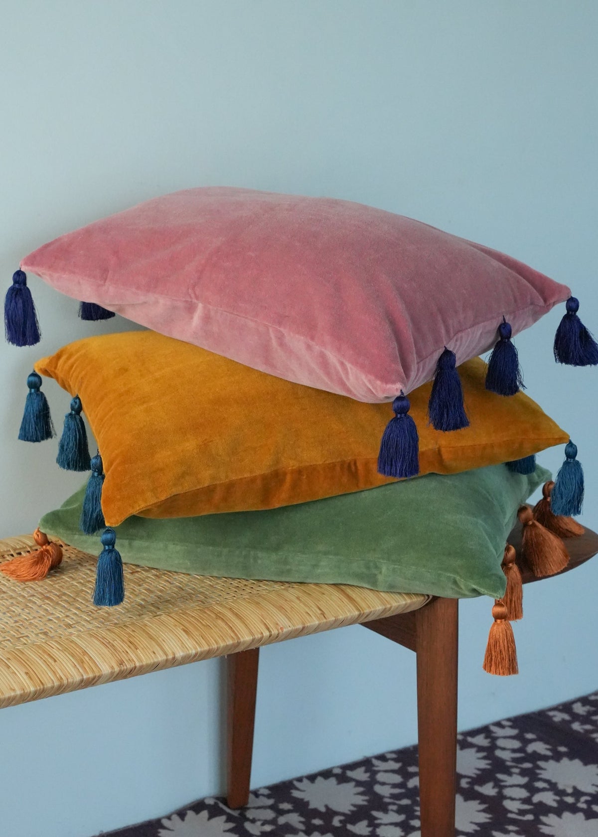 Velvet Tassel Cushion Cover Green