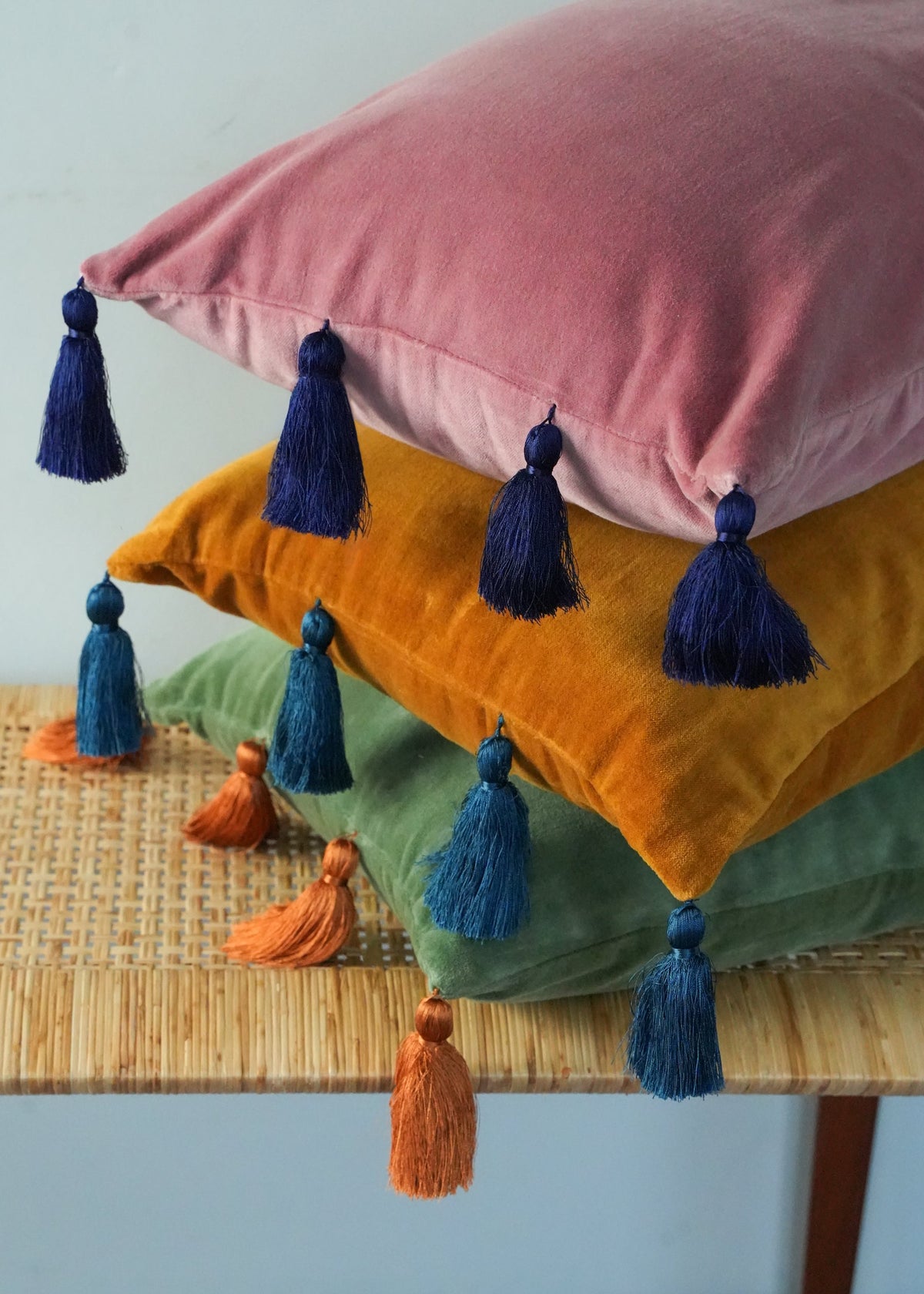 Velvet Tassel Cushion Cover Green