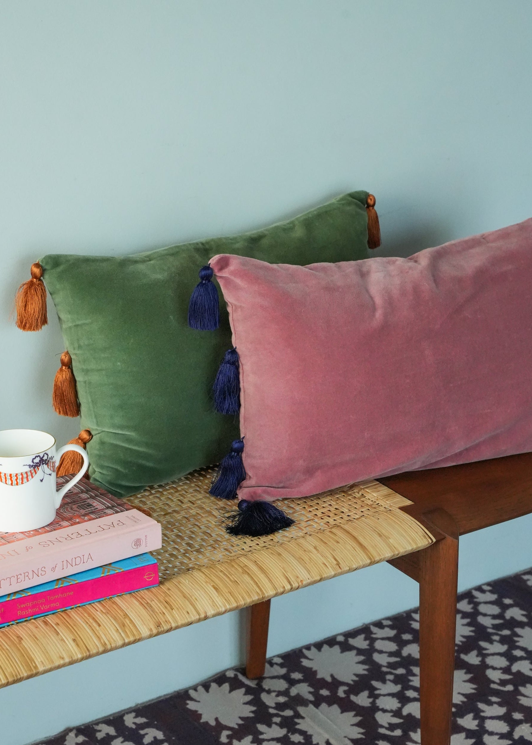 Velvet Tassel Cushion Cover Green