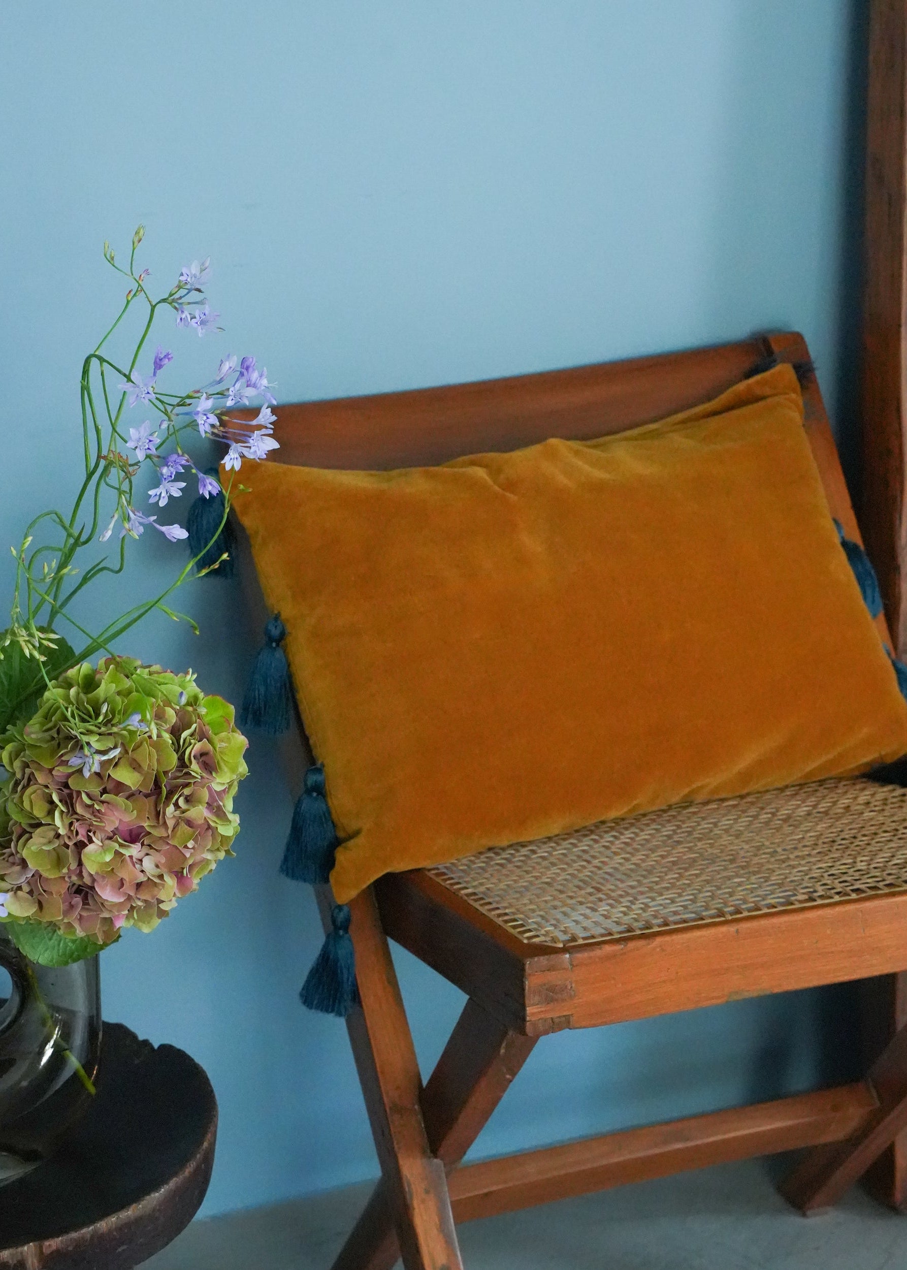 Velvet Tassel Cushion Cover Mustard