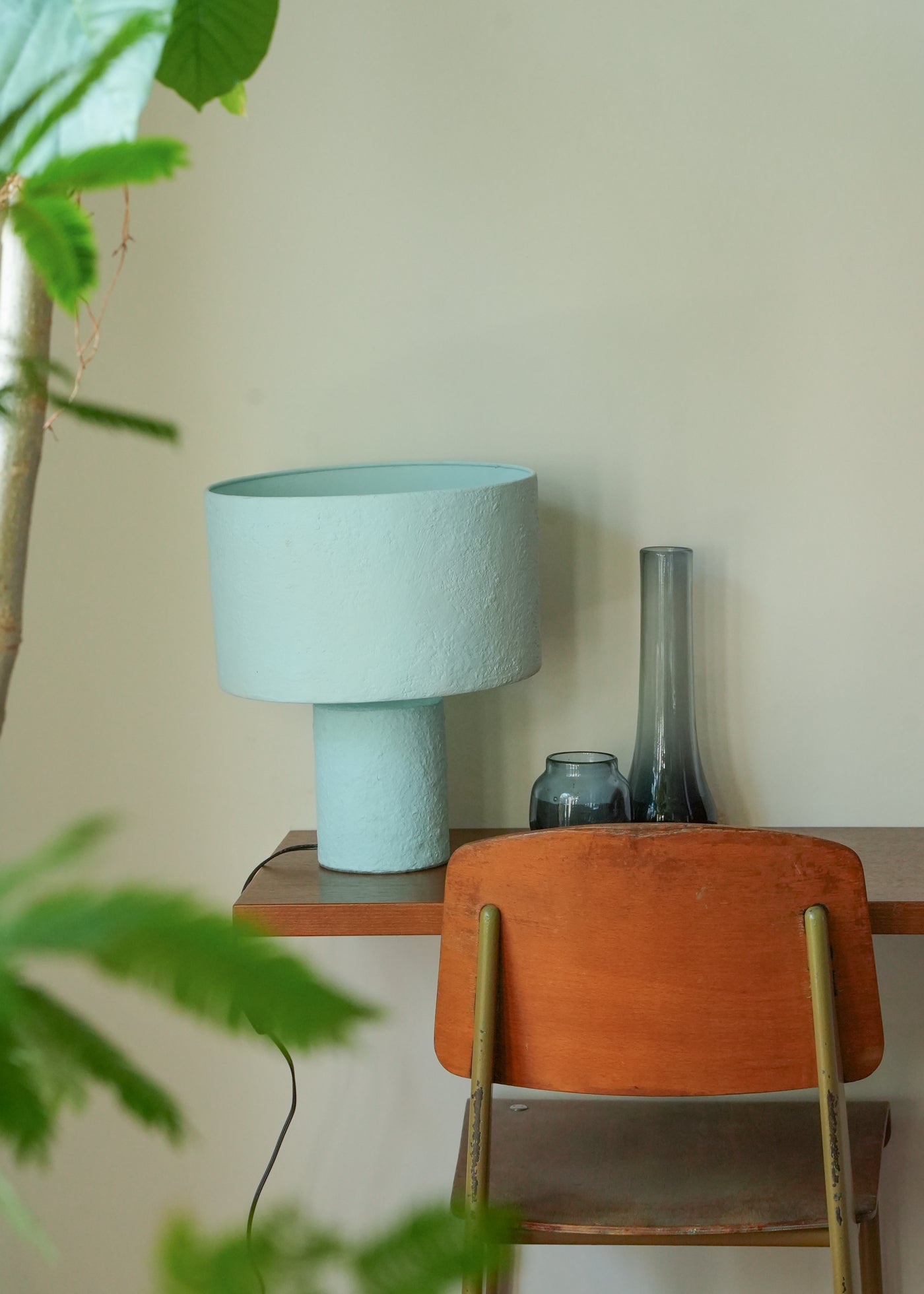 Blue Paper Mache Table Lamp