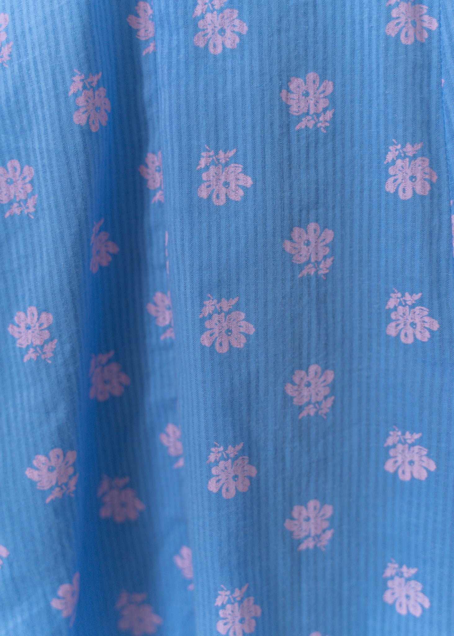 Dobby Stripe Flower Print Gather Sleeve Dress