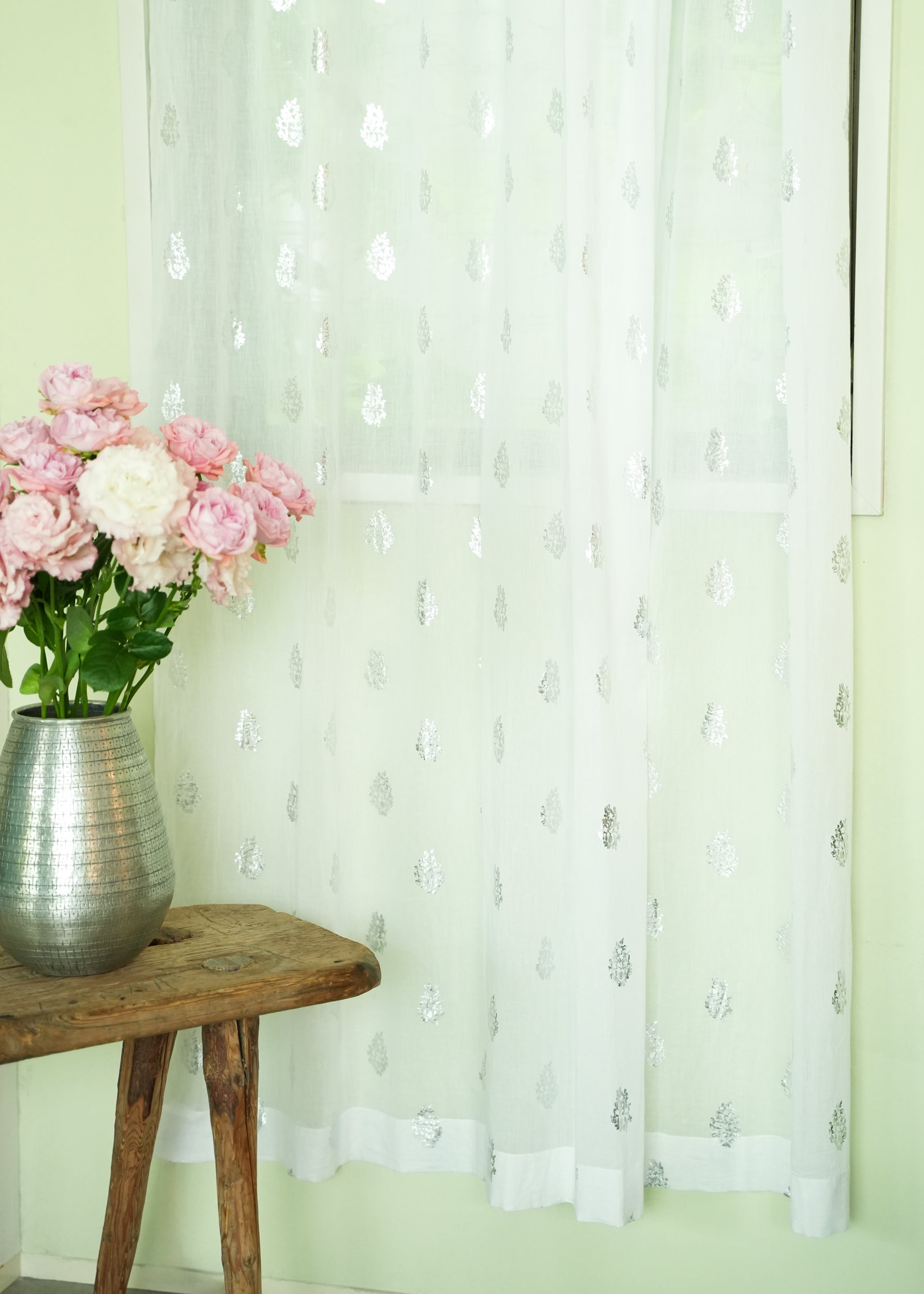 Cotton Voile Foil Flower Print Curtain | Pasand by ne Quittez pas