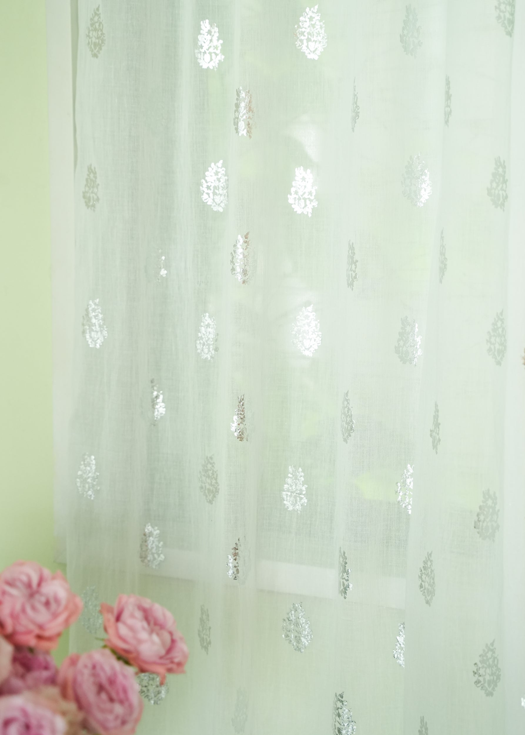 Cotton Voile Foil Flower Print Curtain