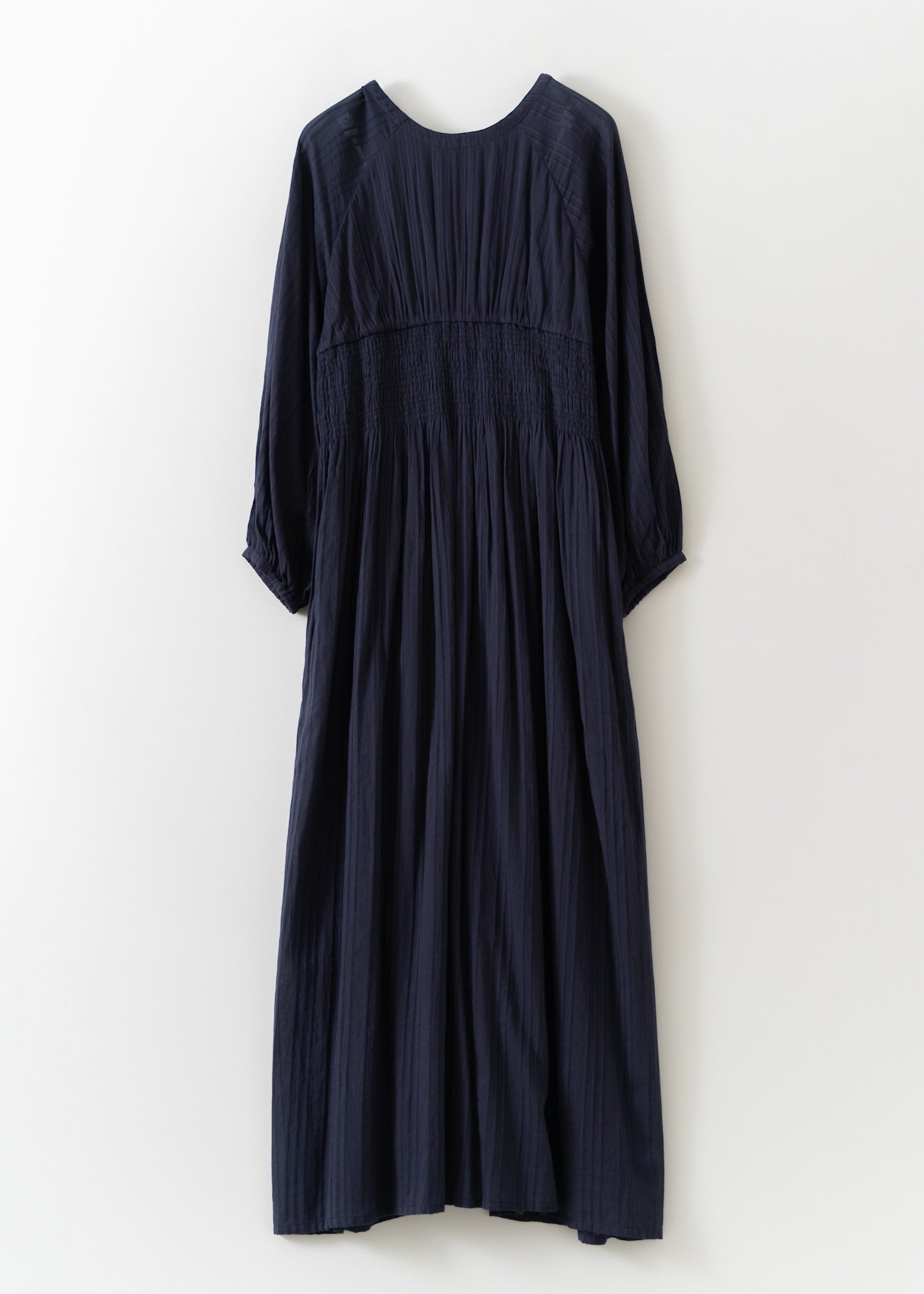 Cotton Dobby Stripe Solid Waist Shirring Dress | Pasand by ne Quittez pas |  パサンドバイヌキテパ