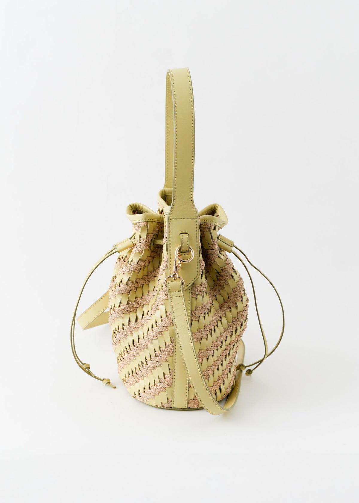 Leather Raffia Bucket Bag