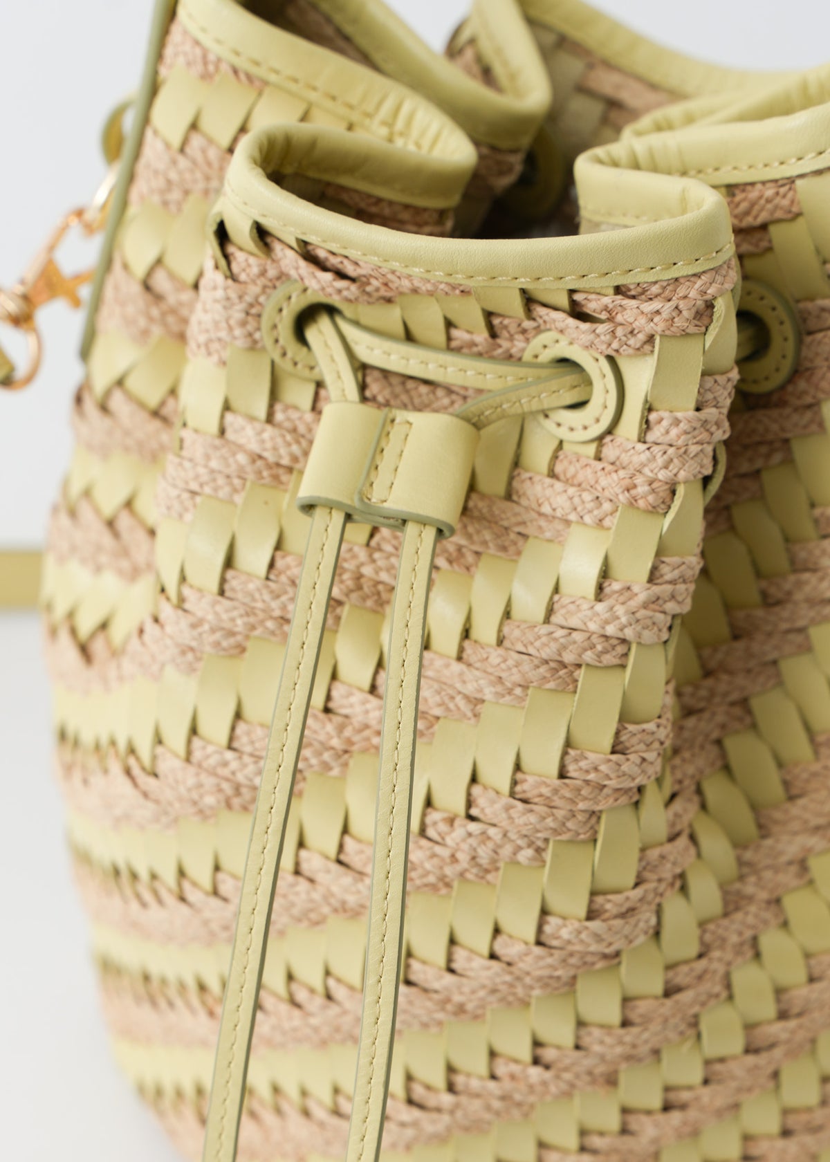 Leather Raffia Bucket Bag