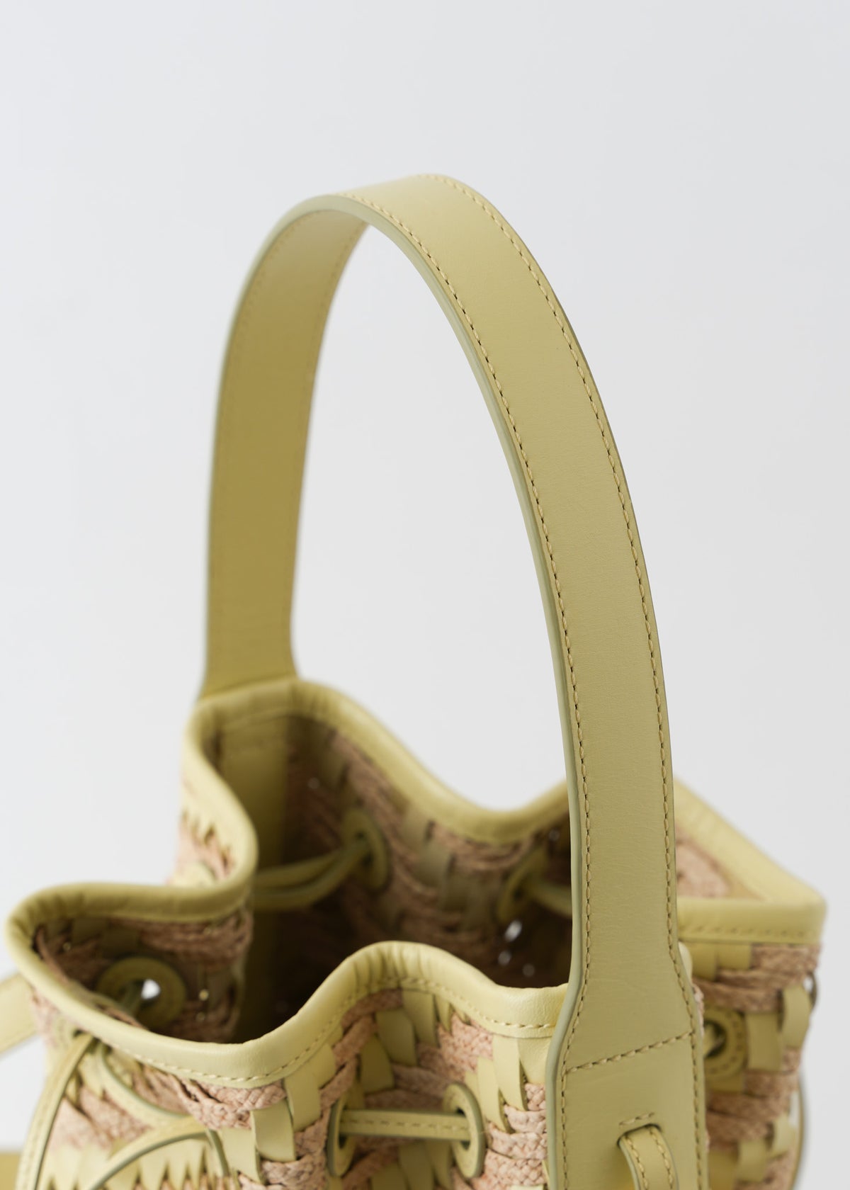 Leather Raffia Bucket Bag