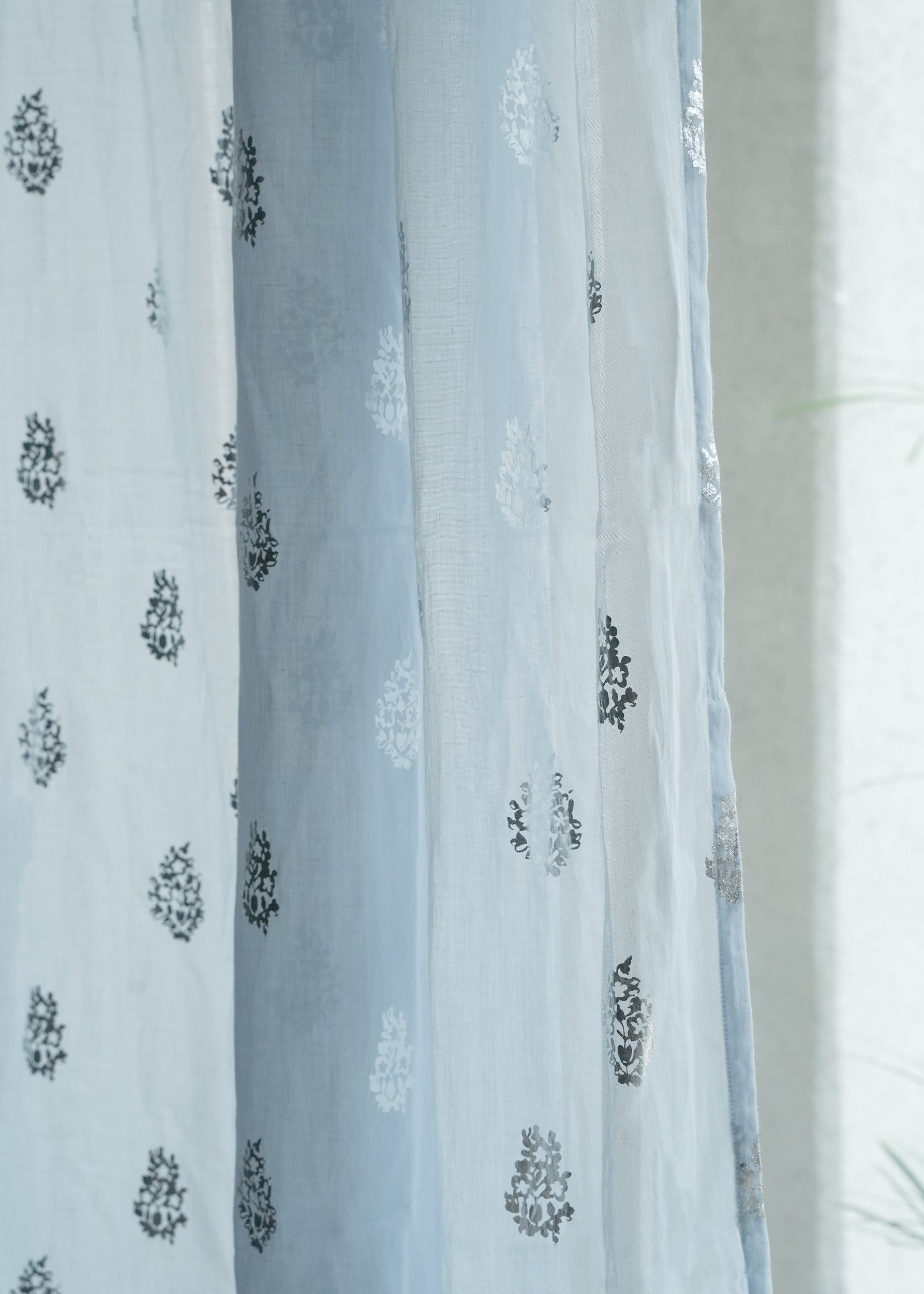 Cotton Voile Foil Flower Print Curtain