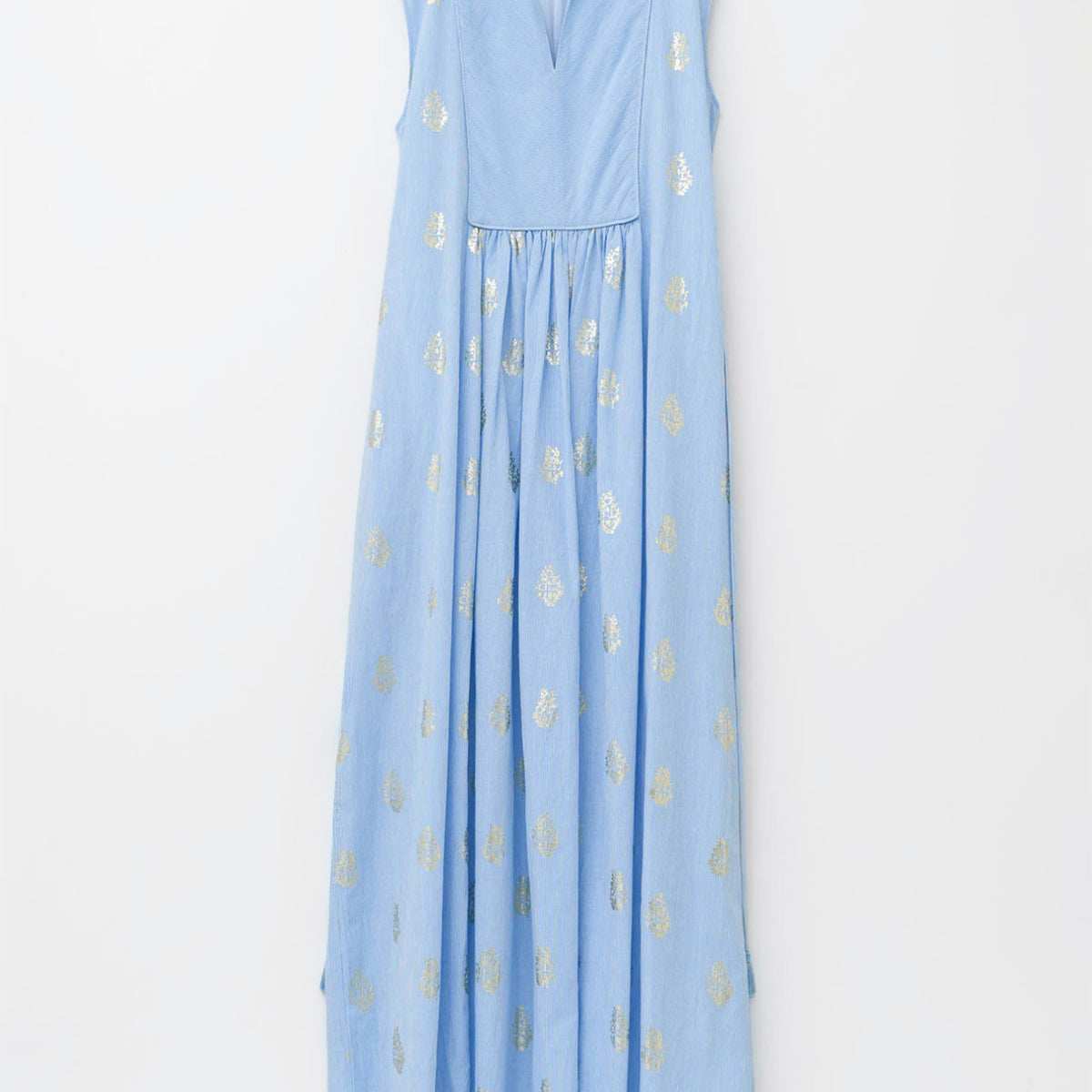 Cotton Poplin Stripe Foil Print Sleeveless Dress | Pasand by ne 