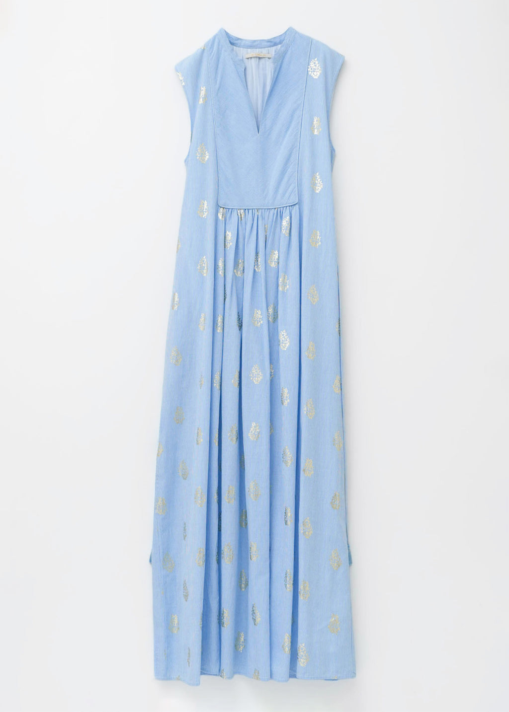 Cotton Poplin Stripe Foil Print Sleeveless Dress | Pasand by ne 