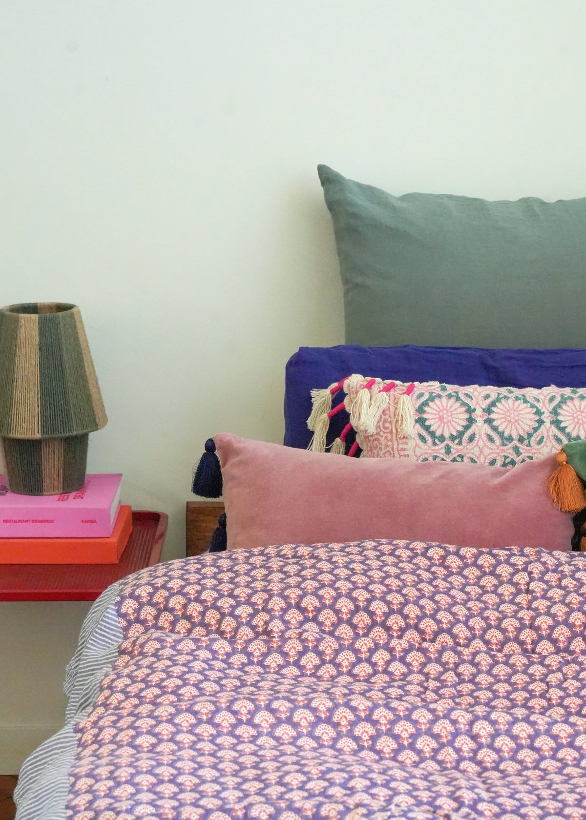 Velvet Tassel Cushion Cover Pink