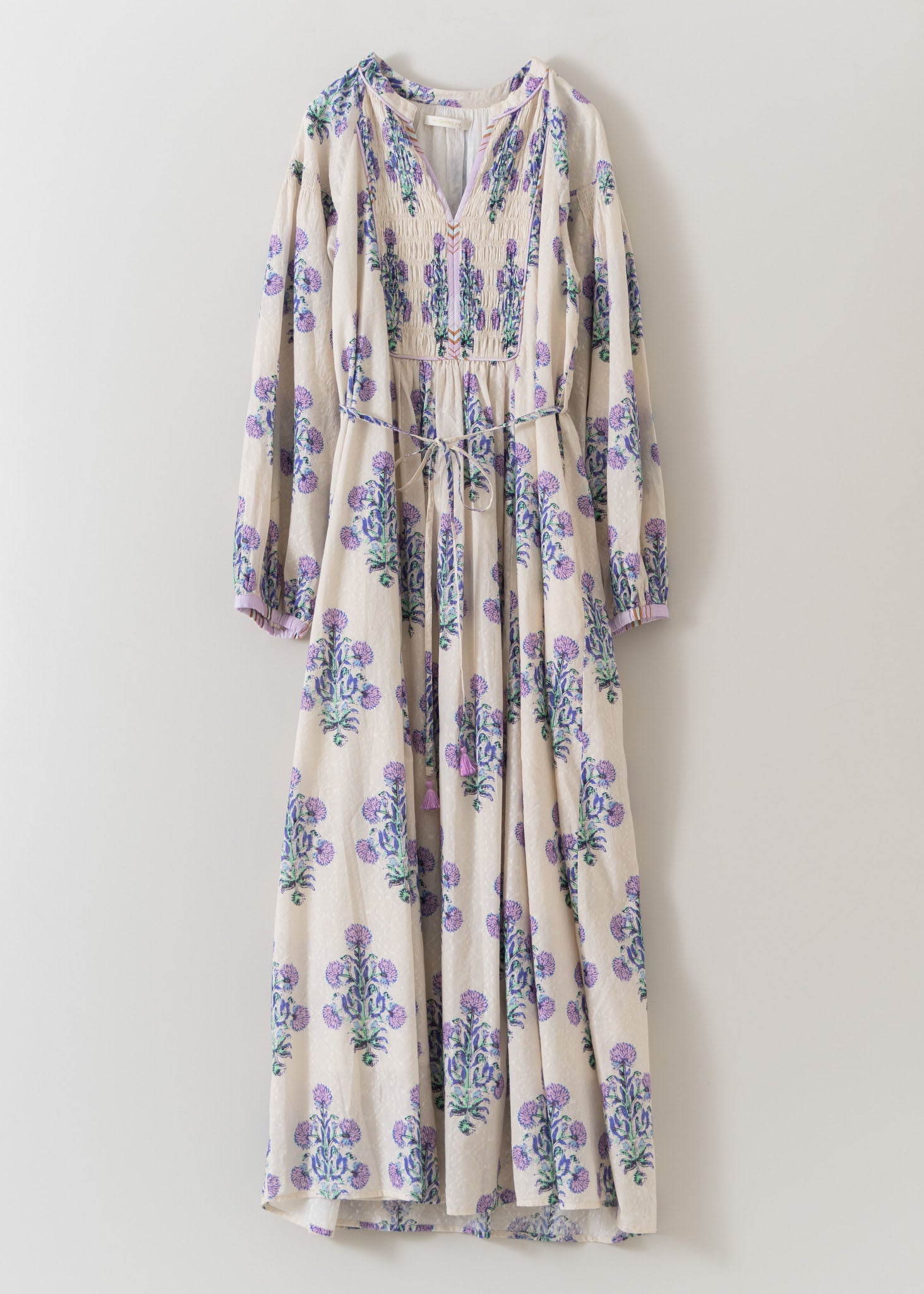 [Expected delivery in early January] Cotton Jacquard Marigold Print Shirring Dress