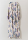 Cotton Jacquard Marigold Print Shirring Dress