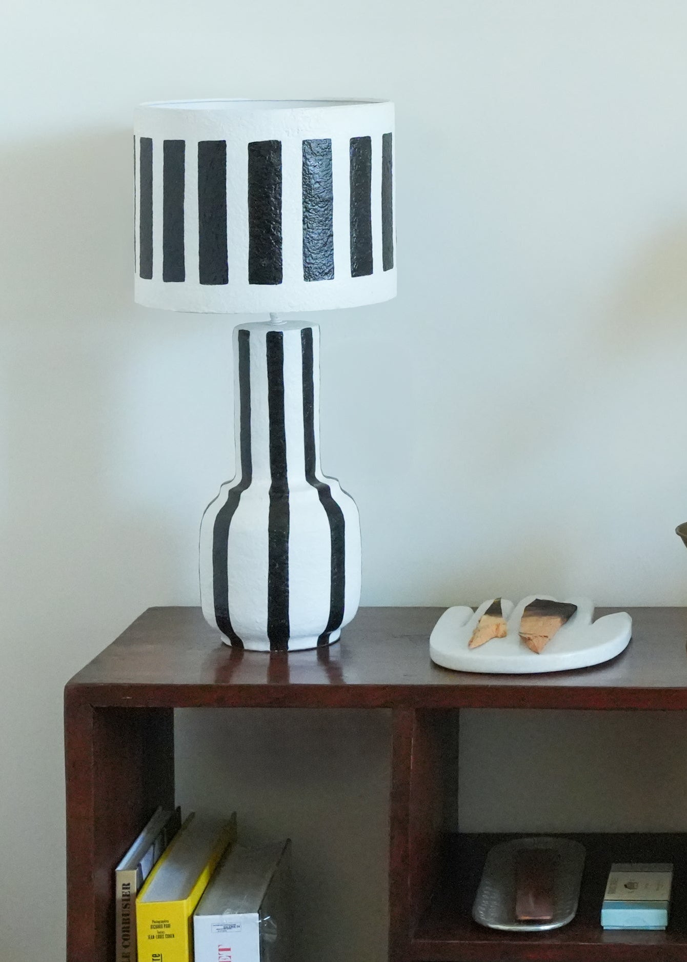 Stripe Paper Mache Table Lamp