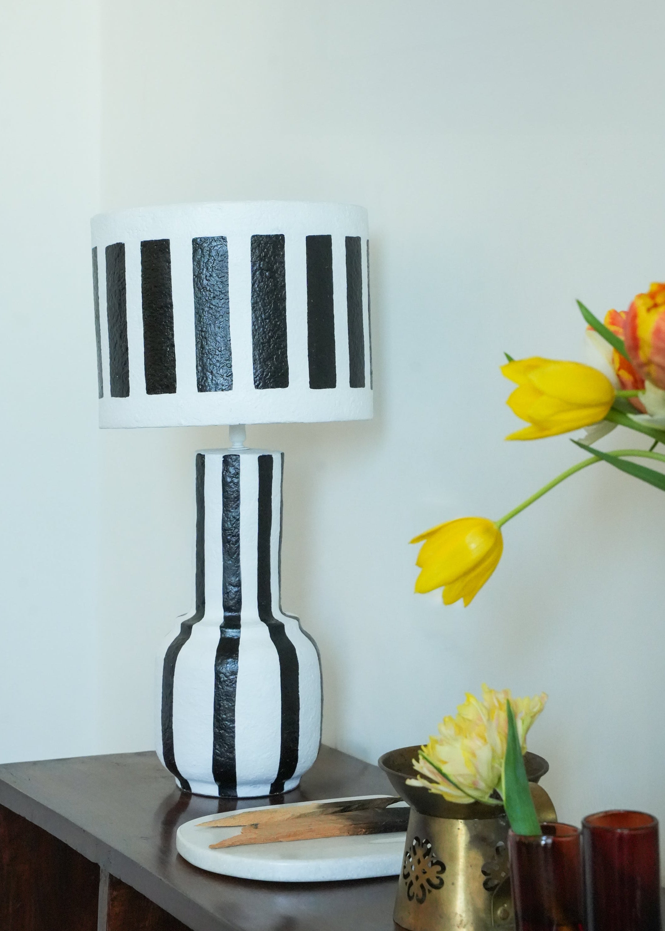 Stripe Paper Mache Table Lamp