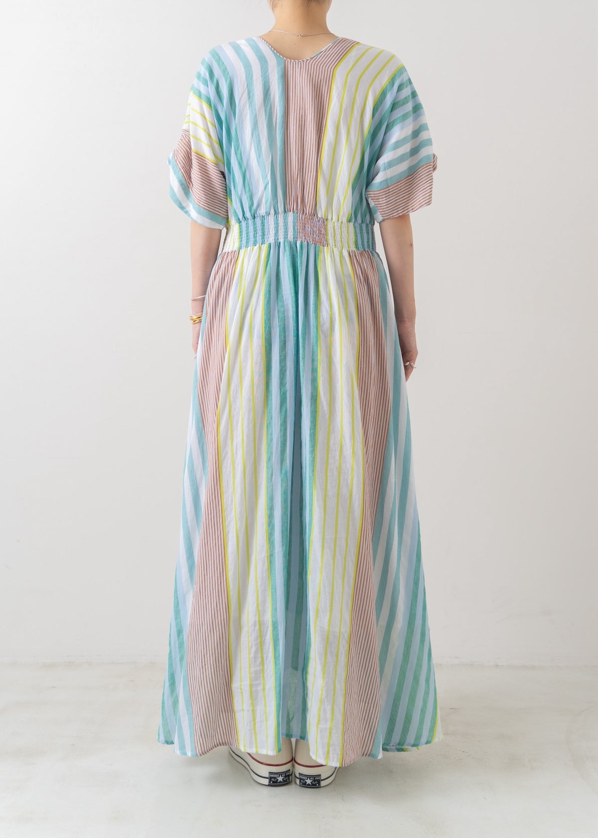 【4月中旬お届け予定】Cotton Voile Stripe Waist Gather Dress