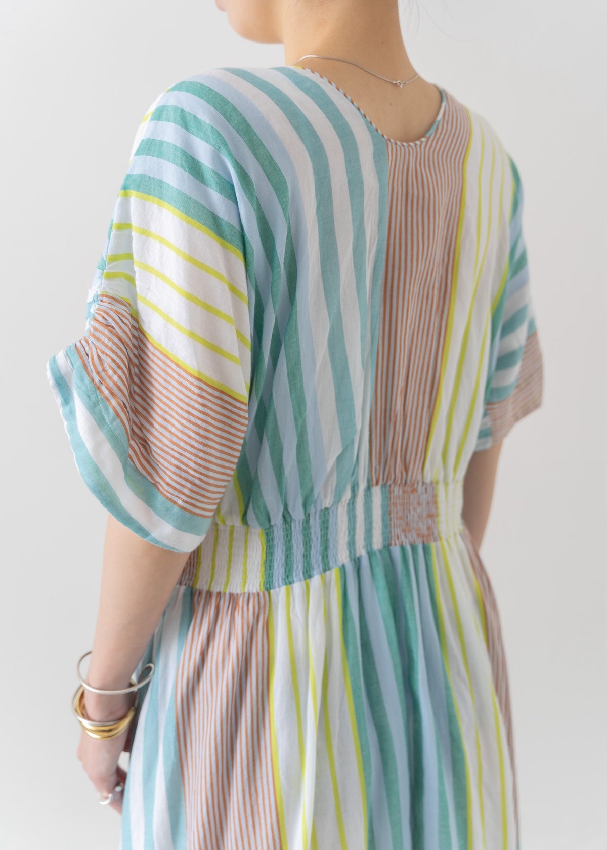 【4月中旬お届け予定】Cotton Voile Stripe Waist Gather Dress