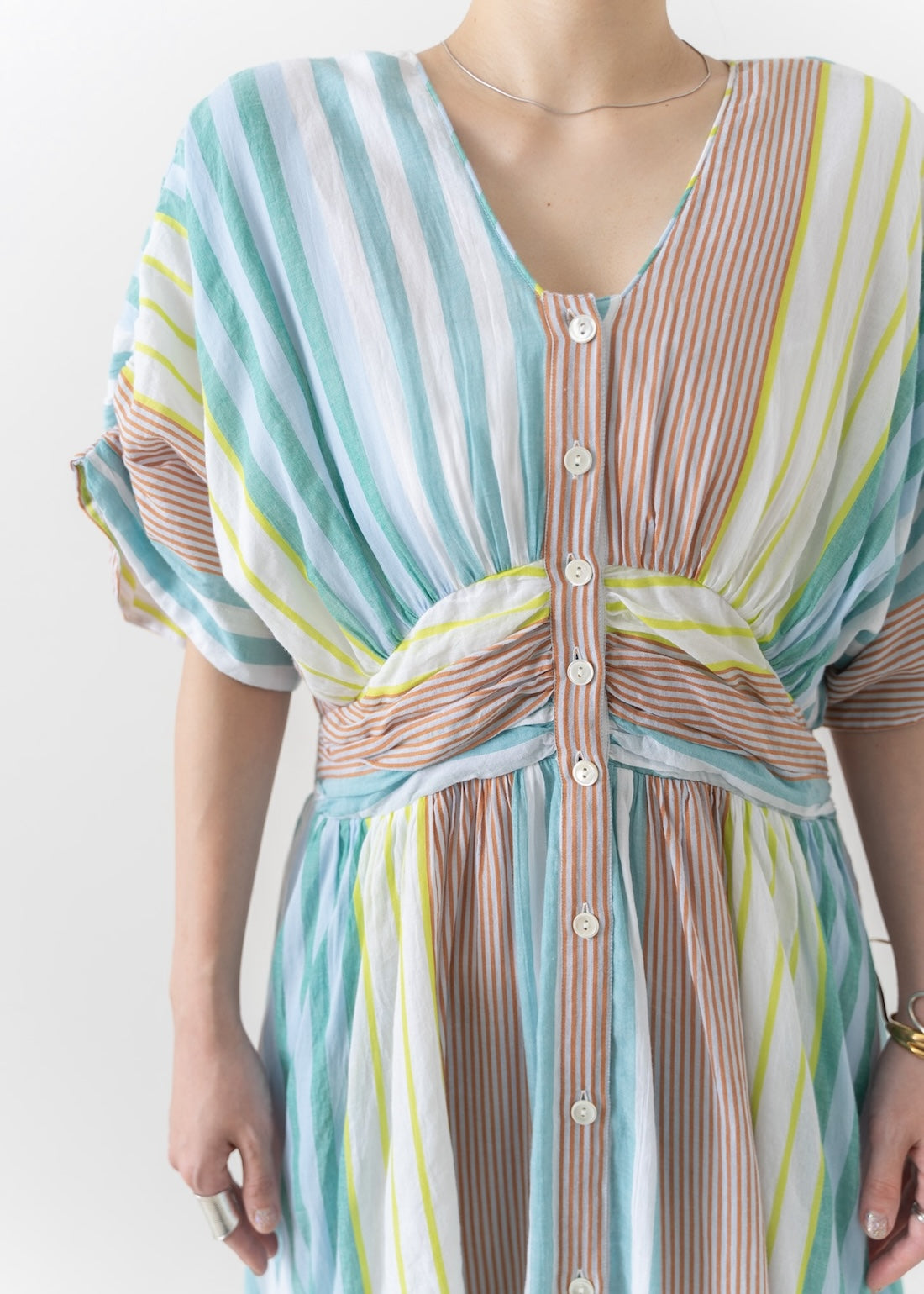 【4月中旬お届け予定】Cotton Voile Stripe Waist Gather Dress