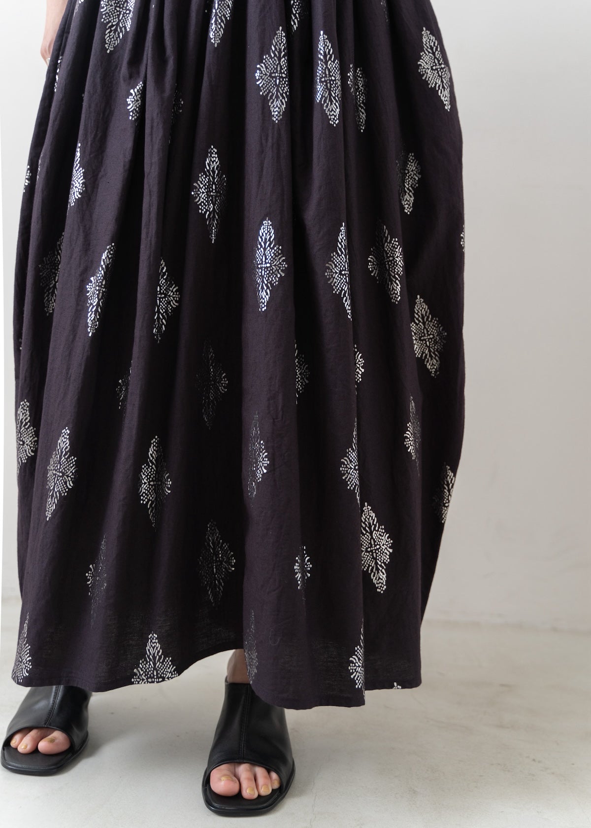 【2月中旬お届け予定】Cotton Linen Foil Print Rib Combi Dress