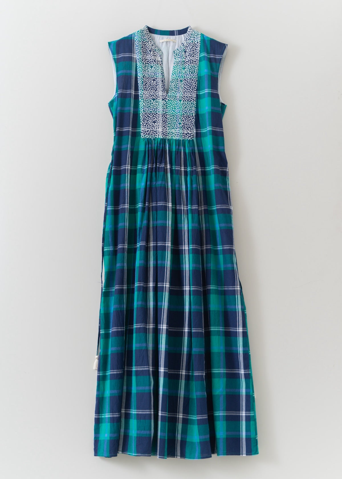 Madrascheck Embroidery Sleeveless Dress