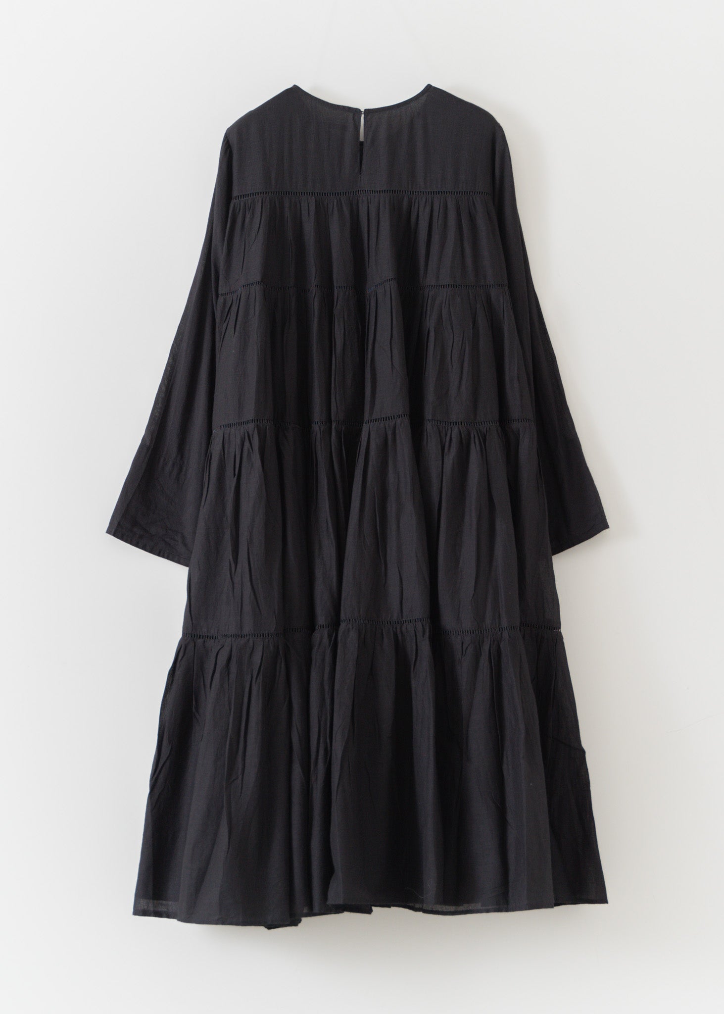 Cotton Voile Tiered Middle Length Dress Black