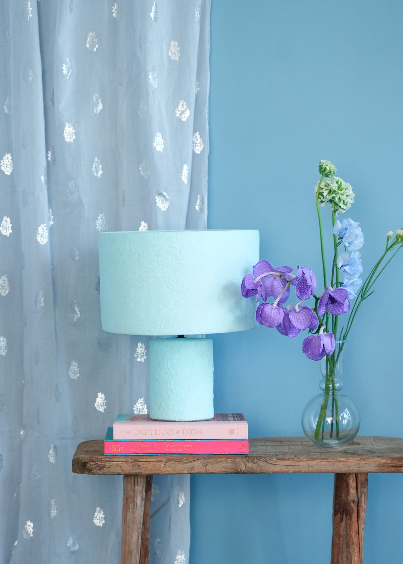 Blue Paper Mache Table Lamp