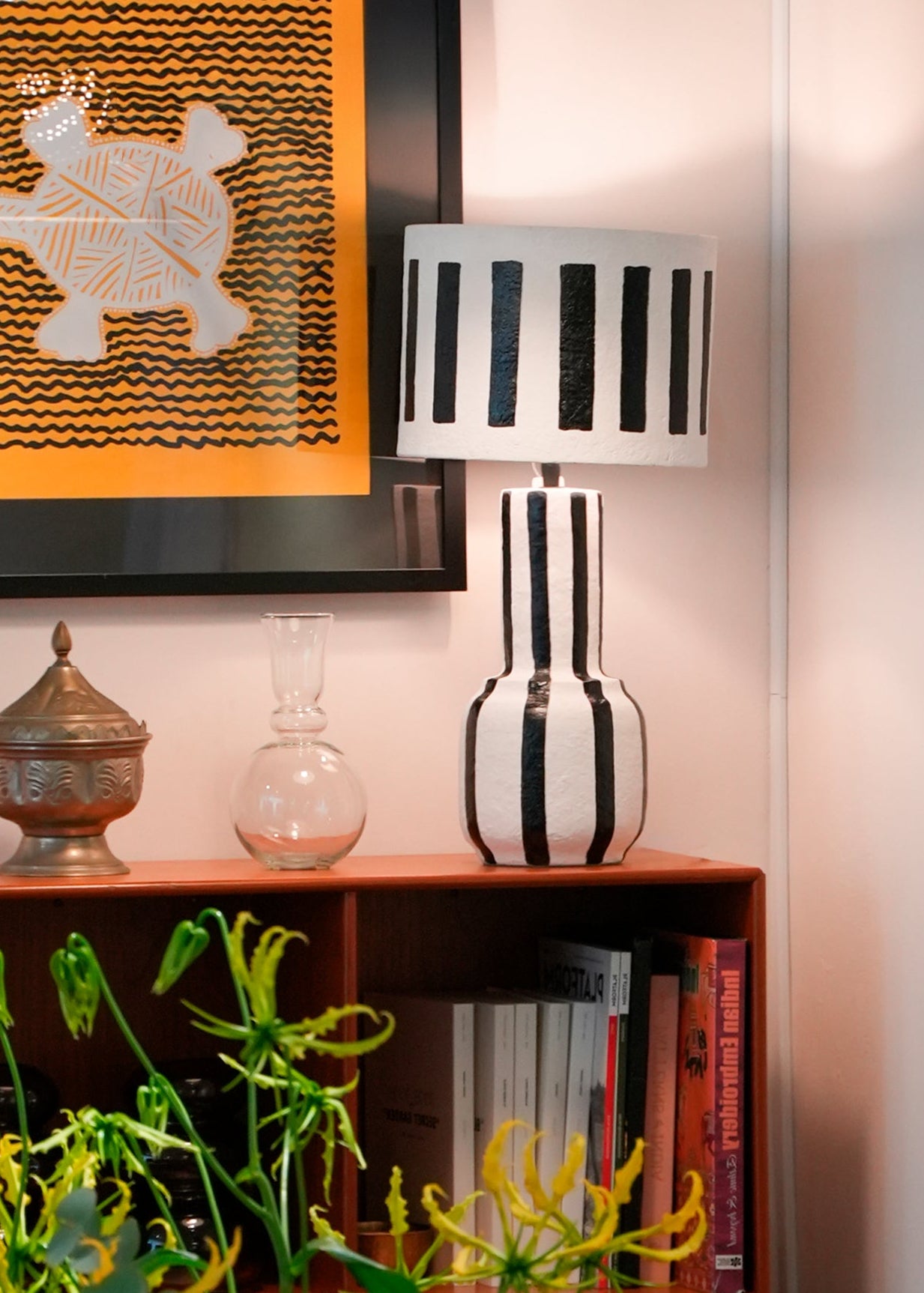 Stripe Paper Mache Table Lamp